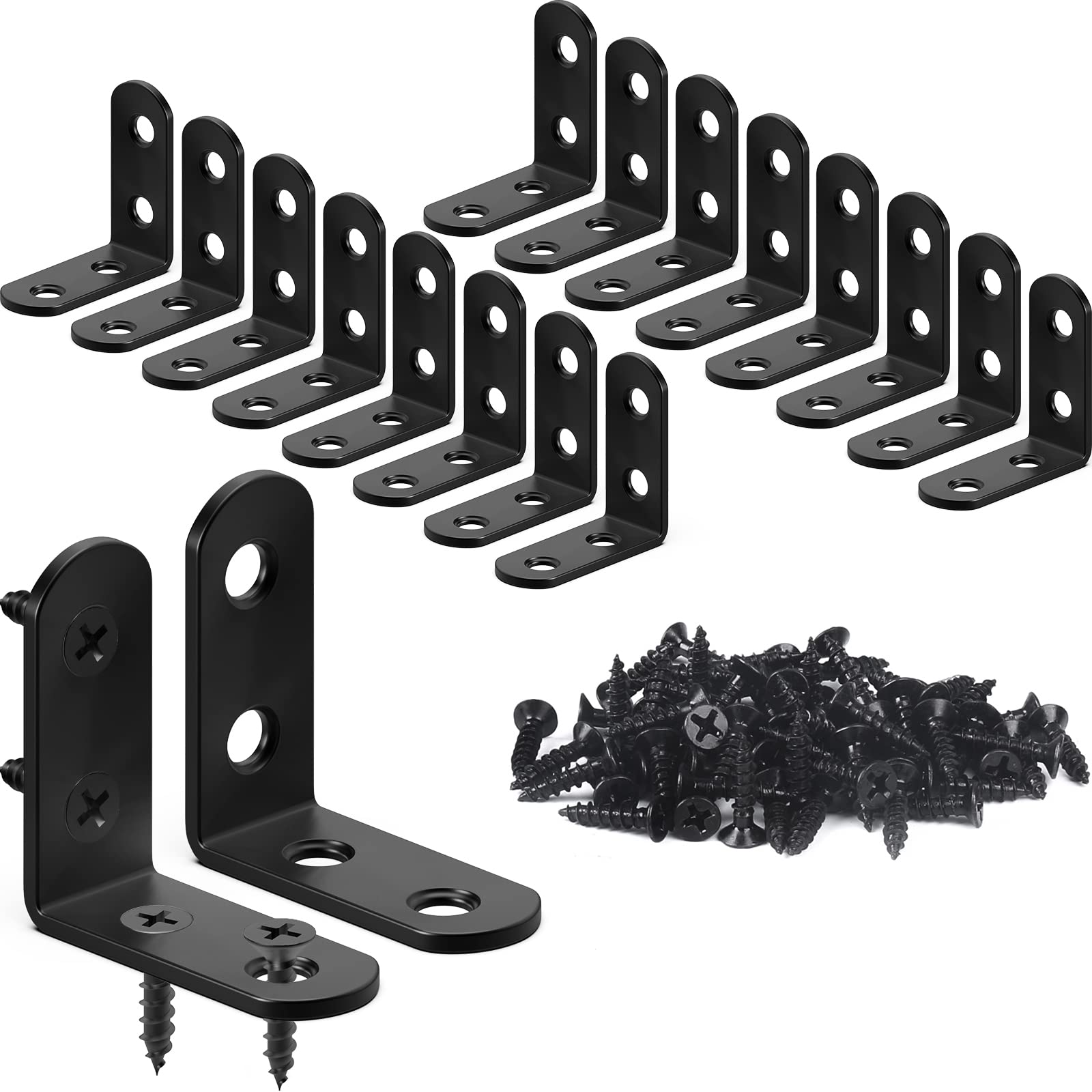 Etokfoks  1 57x1 57 in Corner Bracket Metal Right Angle Brace Black Stainless Steel for Wood Furniture Cabinet 18 Pack
