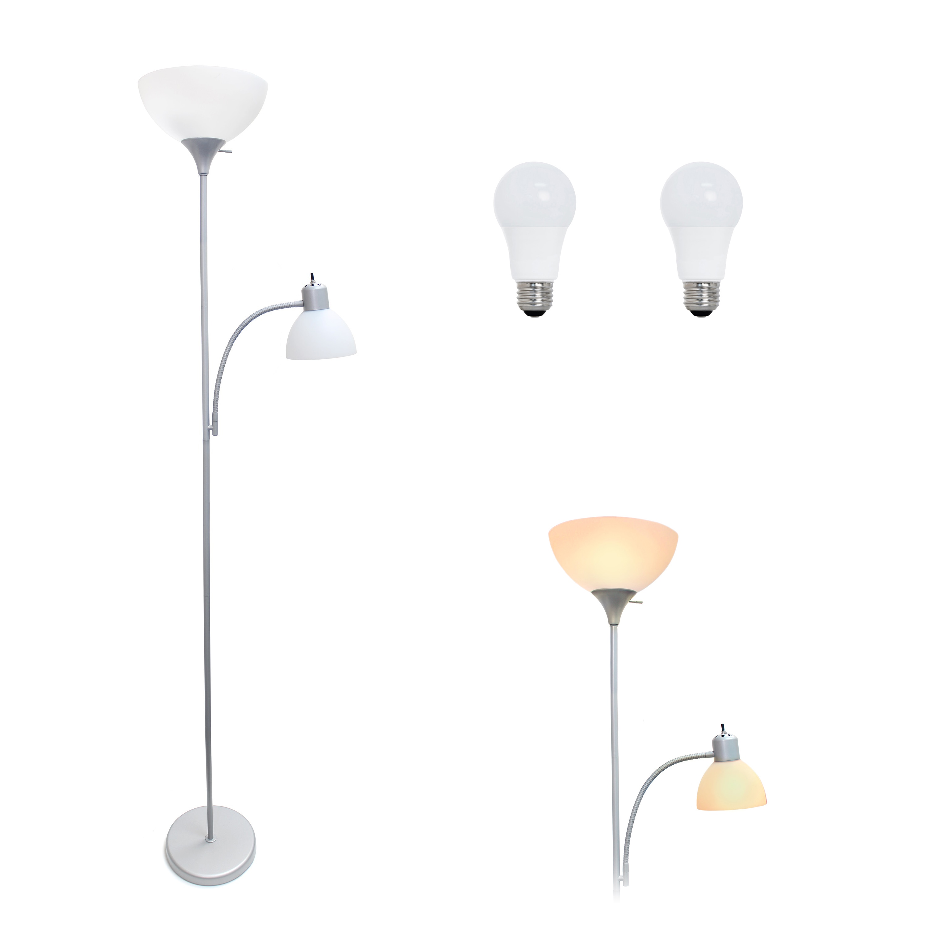Simple Designs LF2000-SLV-LB 71.5-in Silver Standard Floor Lamp with Plastic Shade