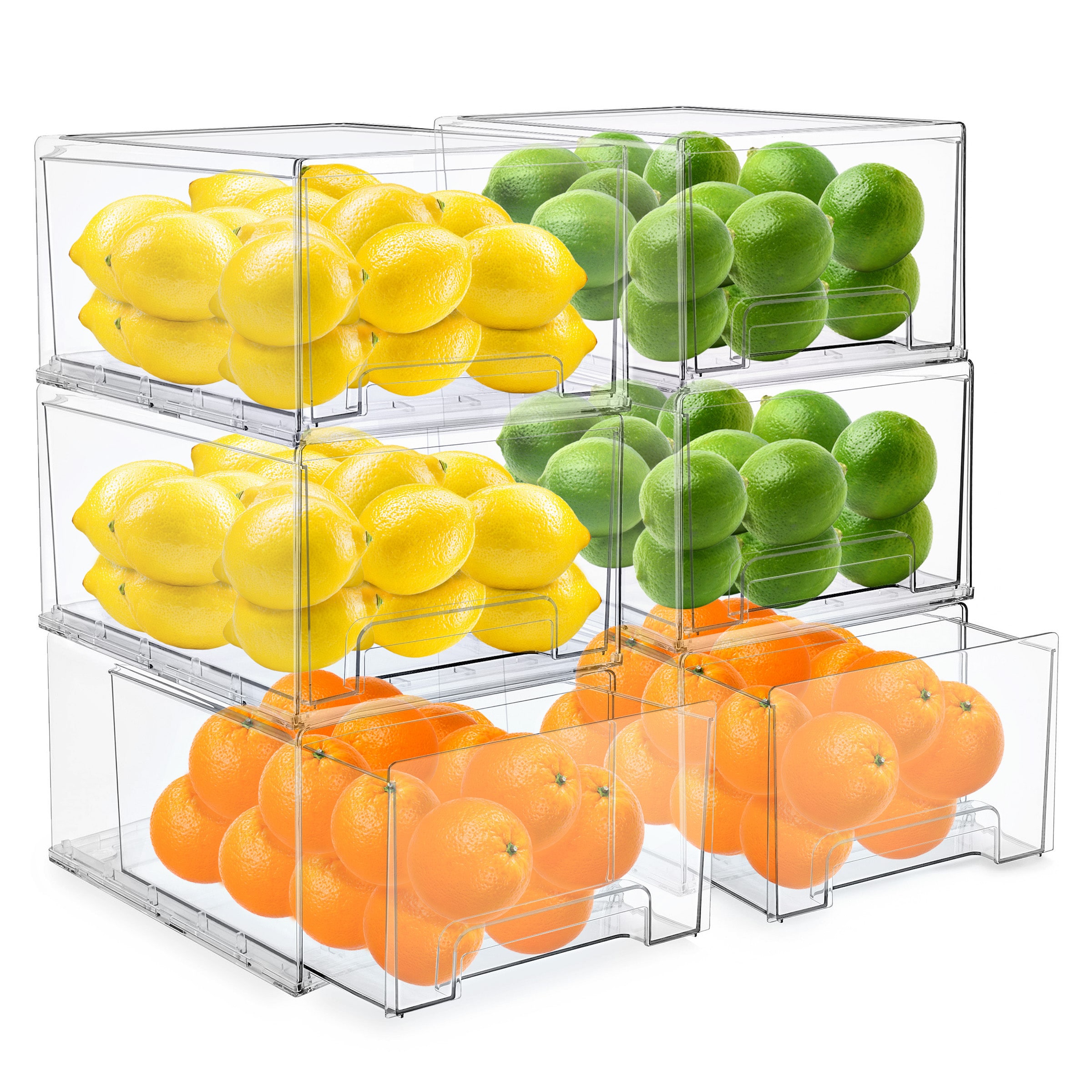 SORBUS 6 Piece Large Clear Stackable Pull Out Refrigerator Bins Food Storage Containers for Kitchen Refrigerator Freezer and More #192405360794