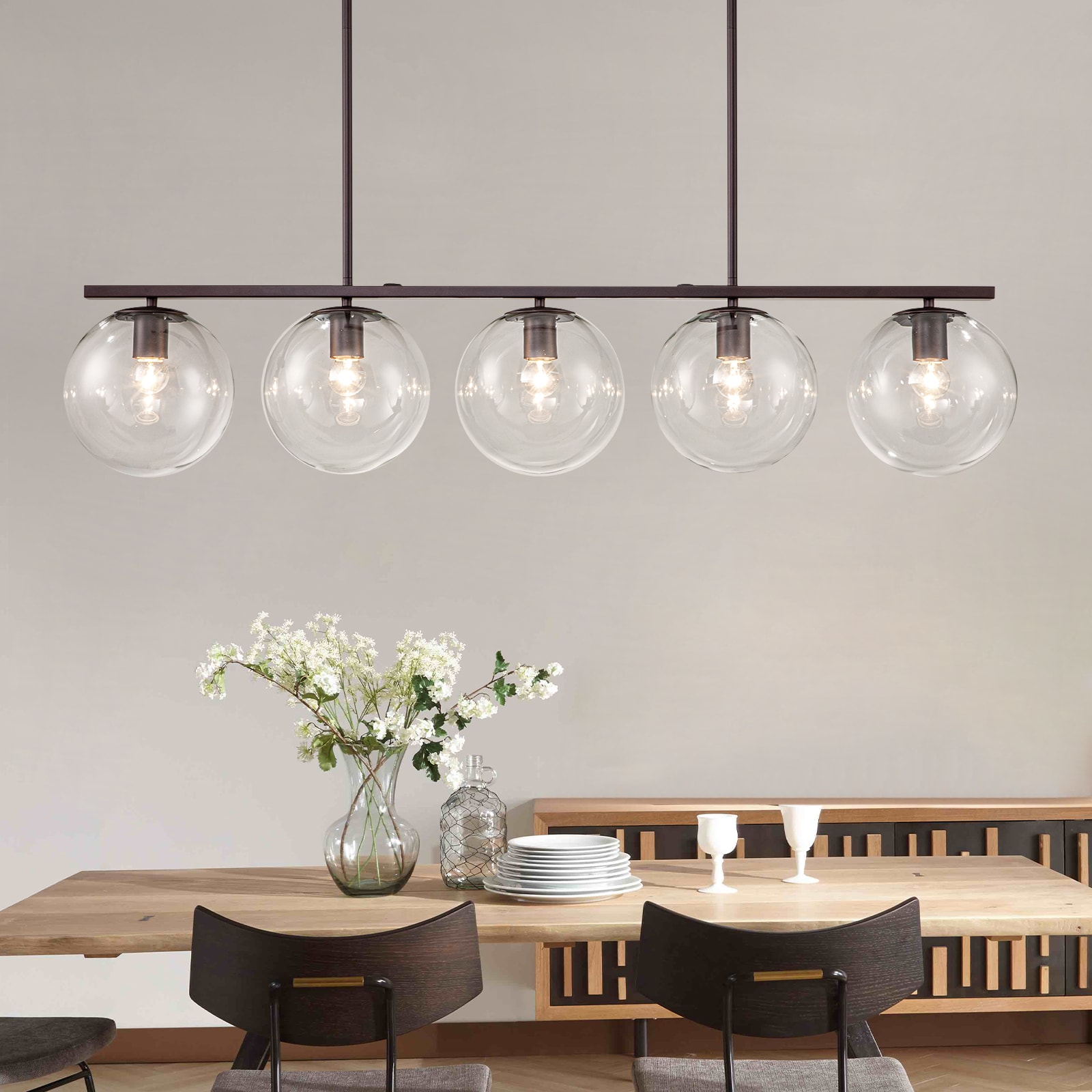 EDISLIVE Y81010000042528 5 -Light Black Modern/contemporary Clear glass Linear Large Hanging Pendant light