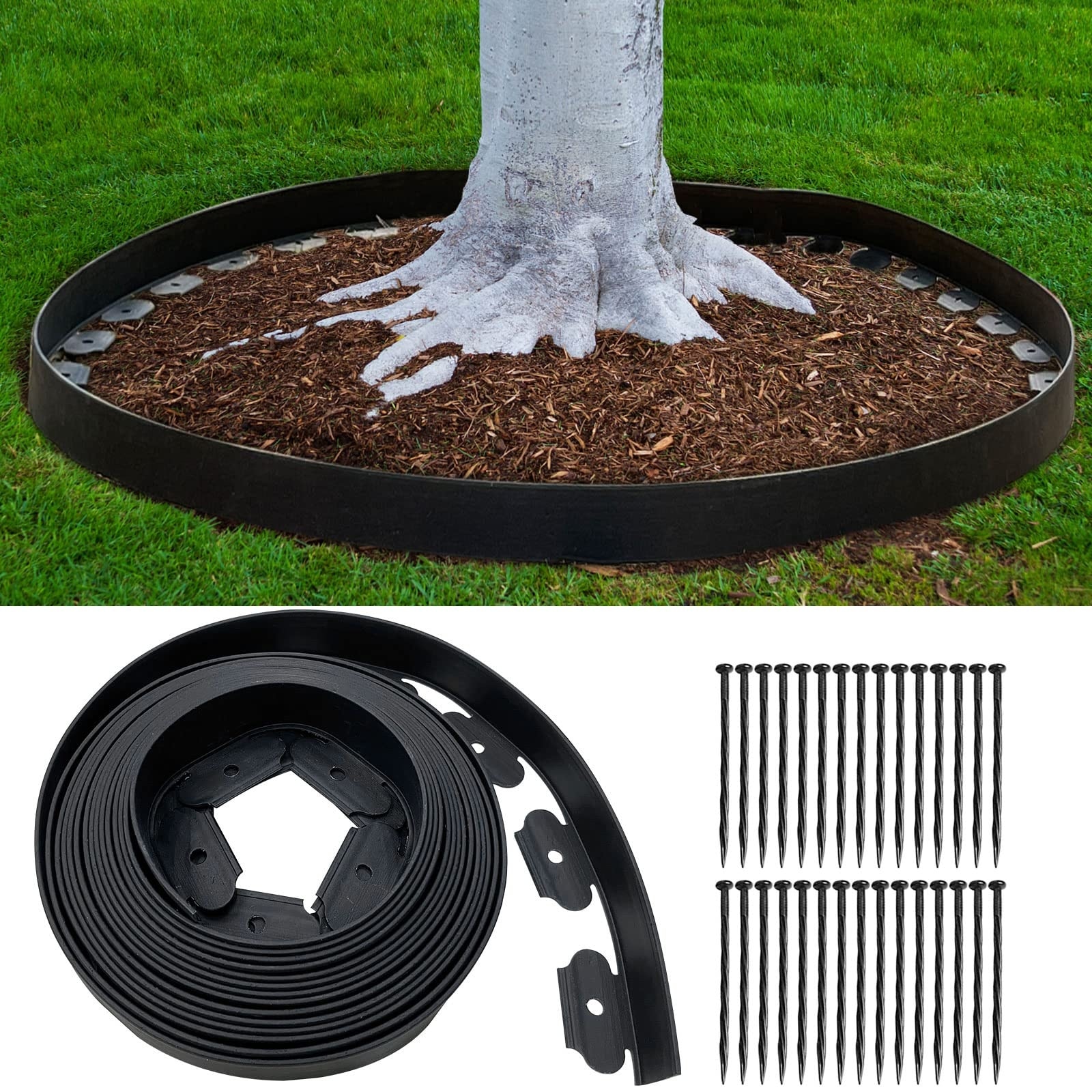 Phyfalip  Landscape Edging 33FT Roll 4IN Tall Flexible Plastic Garden Border Kit with 50pcs Anchoring Stakes for Lawn Flower Beds Pathways