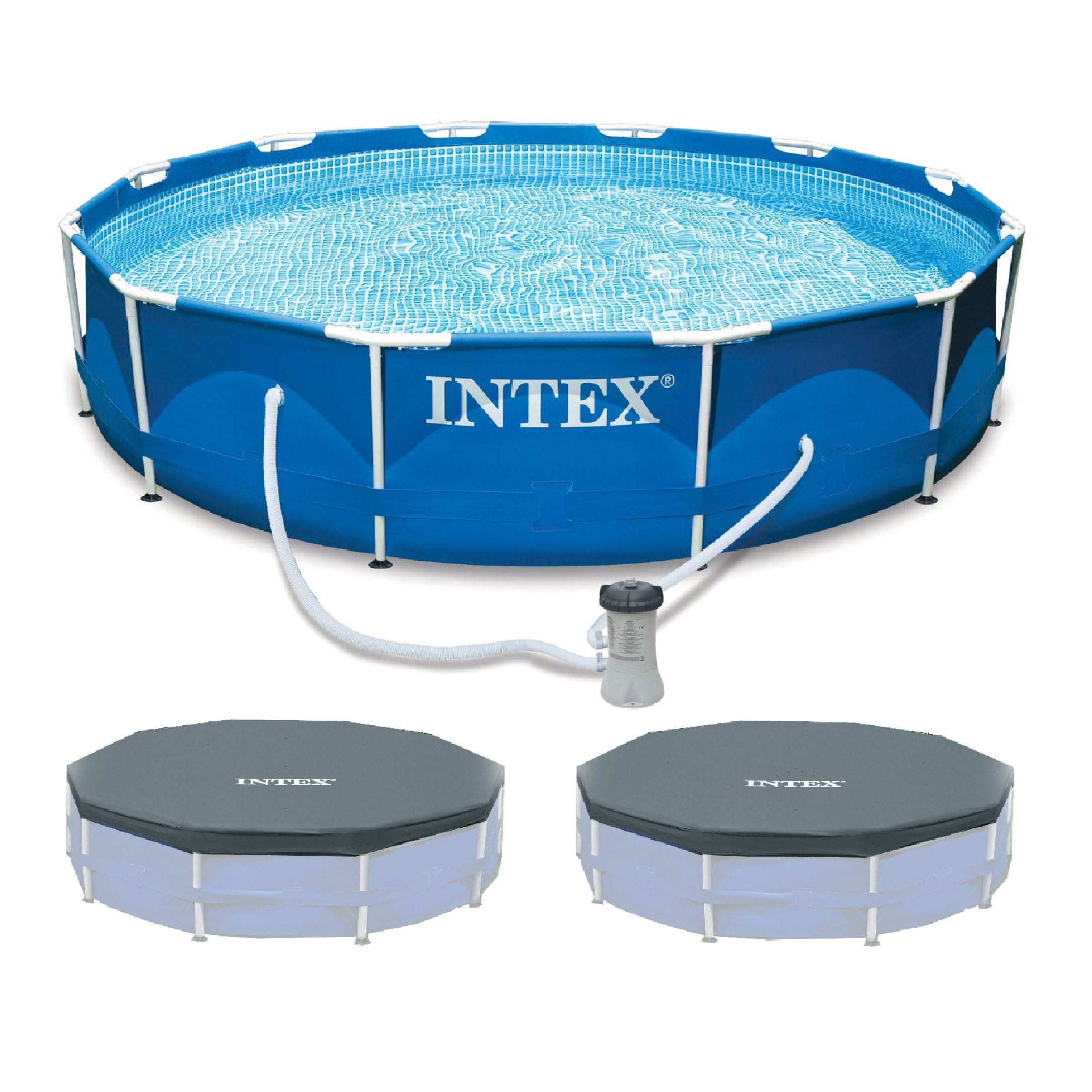 Intex 173558 28211EH + 2 x 28031E 12-Feet x 12-Feet x 30-Inches Steel wall panels Round Above-Ground Pool with Filter Pump with Pool Cover