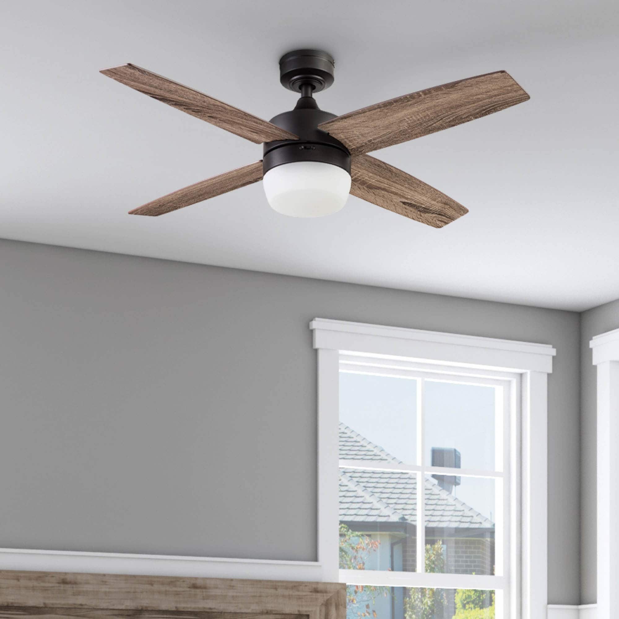 Prominence Home 51471-26 Atlas 44-in Bronze with Burnt Coffee Rough Pine Blades Ceiling Fan With Light - Remote Included ( 4 -Blade )