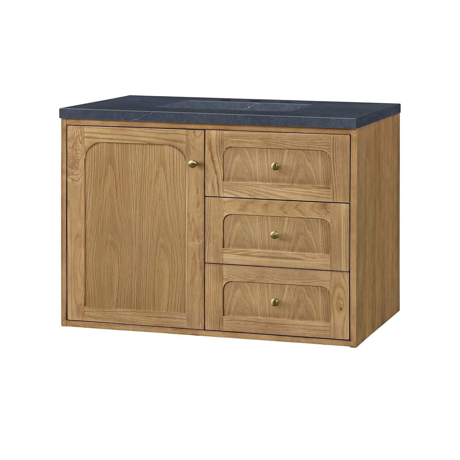 Laurent 36" Light Natural Oak Wall-Mount Vanity with Charcoal Quartz Top