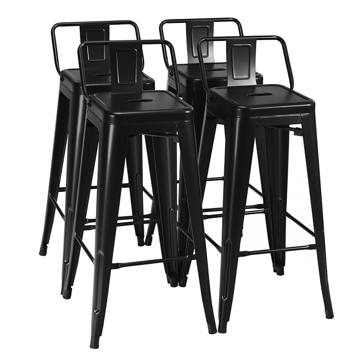 GZMR GZ-BB22AAB 30 Inch Set of 4 Metal Bar Stool with Removable Middle Back Black 30.0-in H Bar height Square seat Stackable Metal Bar Stool and Back