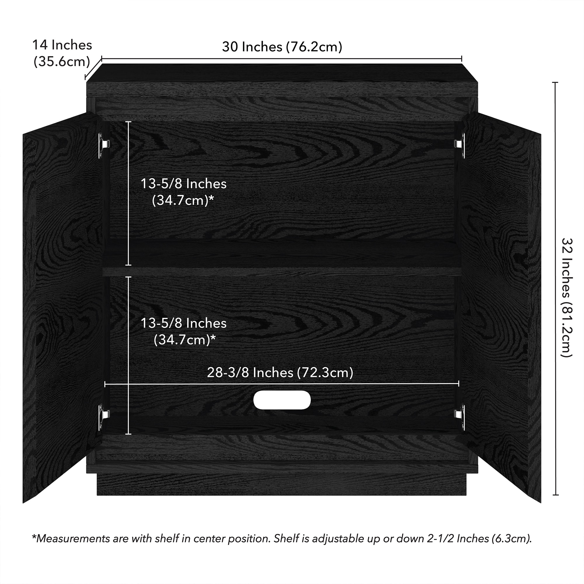 Black Grain MDF Rectangular Accent Cabinet with Adjustable Shelving