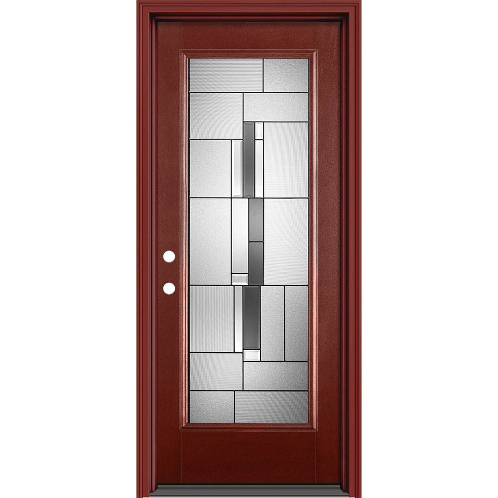 Masonite Cuzco 32-in x 80-in x 4-9/16-in Fiberglass Full Lite Right-Hand Inswing Wineberry Painted Prehung Slab Front Door with Brickmould Solid Core -  632415