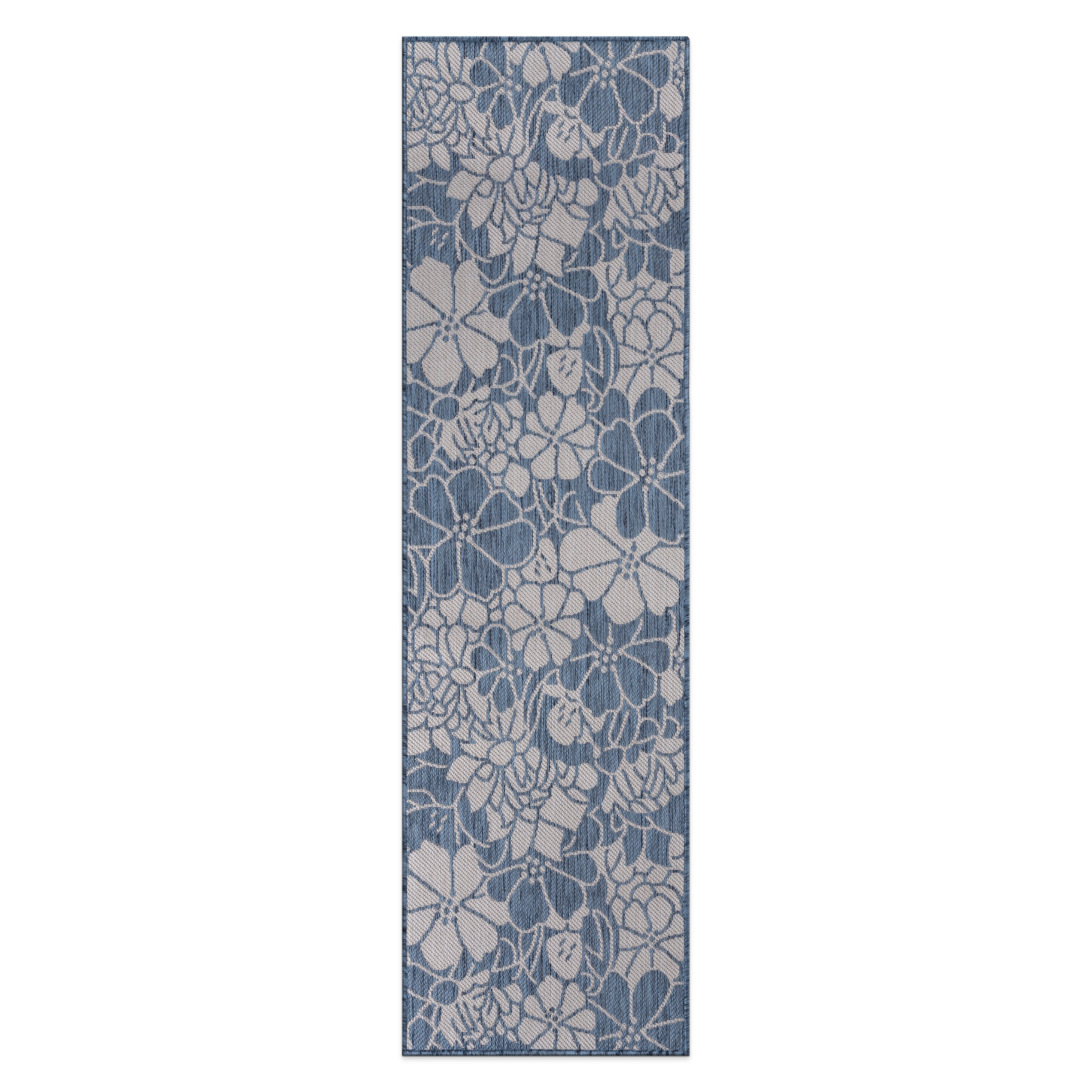 World Rug Gallery 115BLUE2X7 Summer 2 x 7 (ft) Loomed Polypropylene Blue Rectangular Indoor/Outdoor Floral/Botanical Tropical Area rug