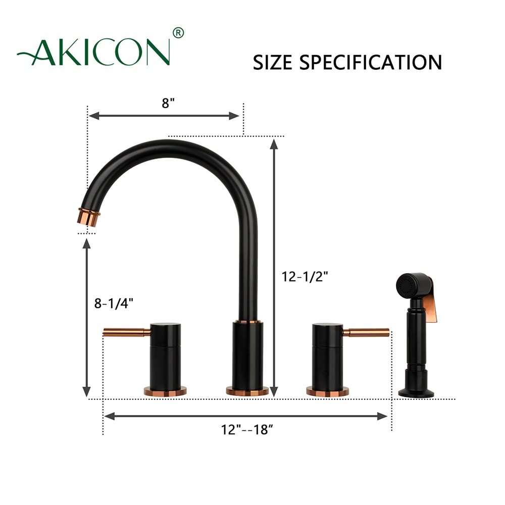 Matte Black and Rose Gold Double Handle Kitchen Faucet with Side Sprayer