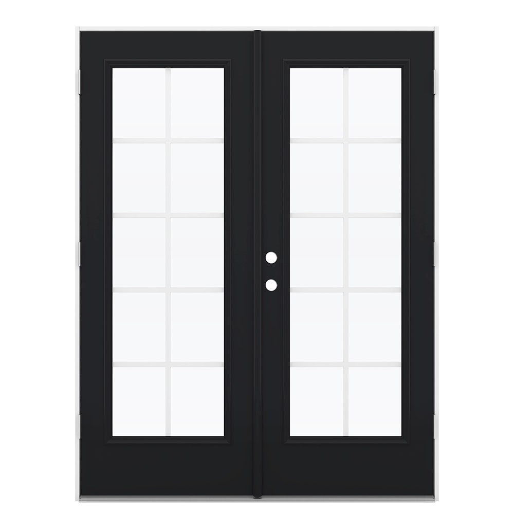 JELD-WEN LOWOLJW238700108 60-in x 80-in x 4-9/16-in Jamb Low-E Grilles between the glass , Black Steel Left-hand outswing French Double Patio Door