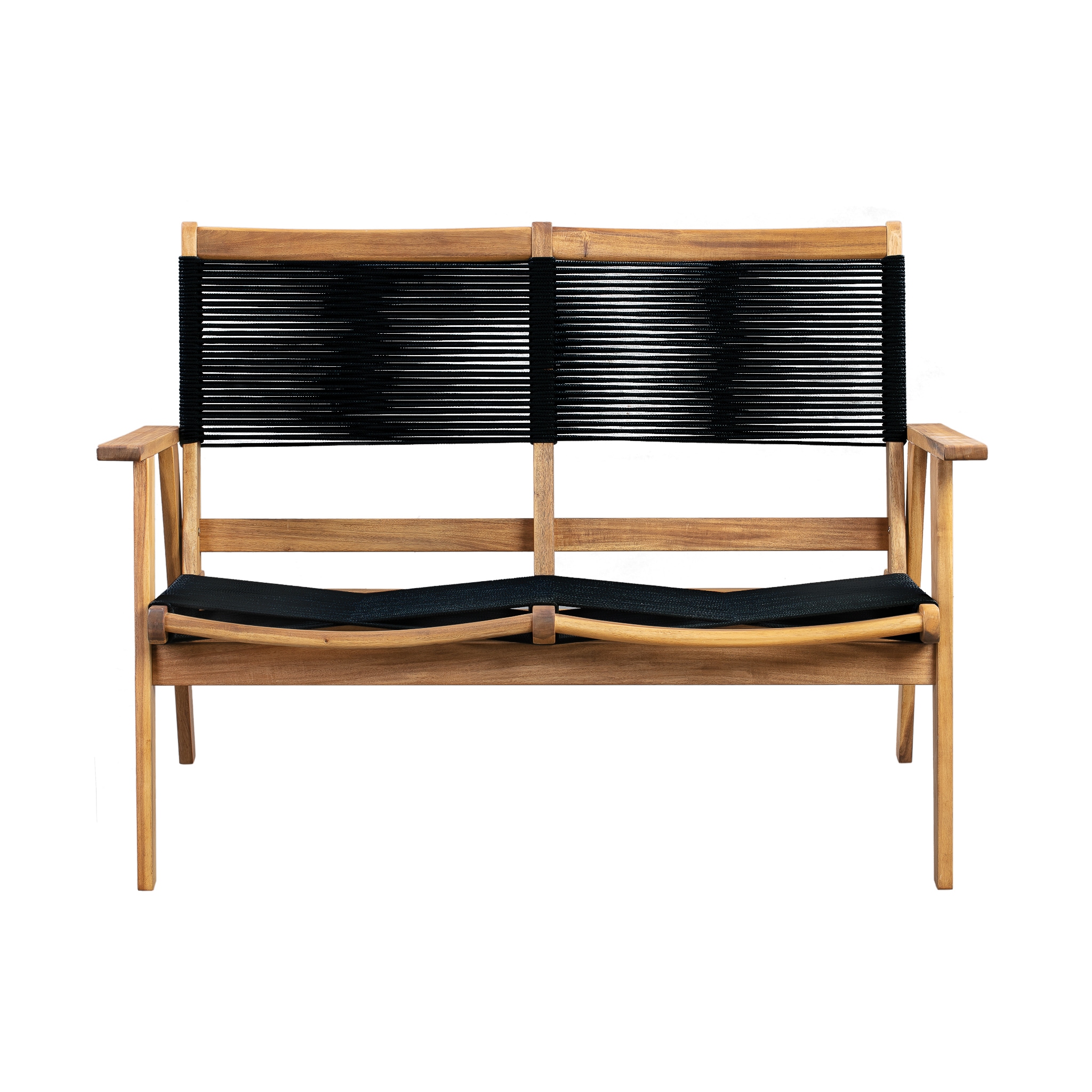 Kingsmen Teak and Black Cordage Loveseat Bench