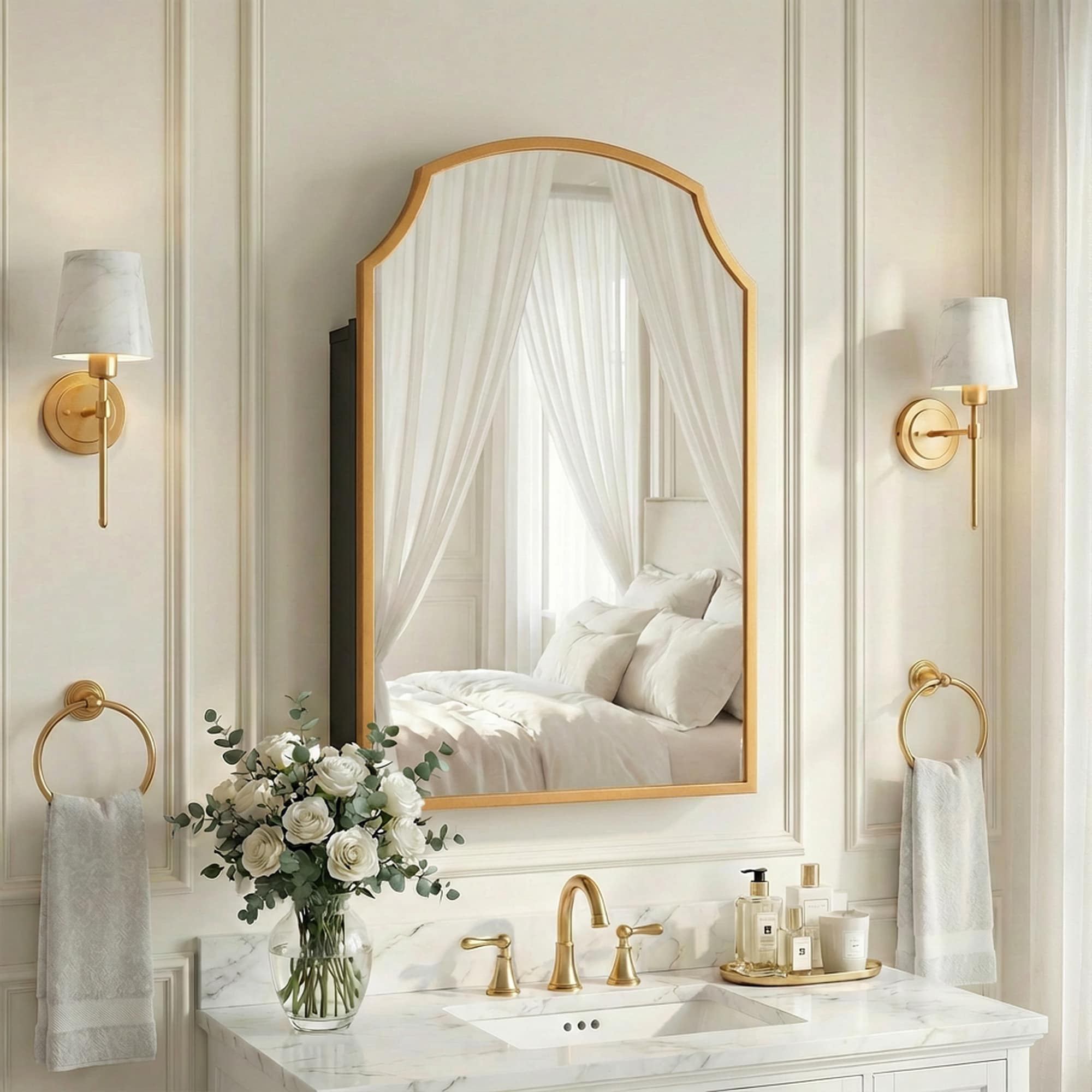 Wooakway 30in.H x20in.W Gold Medicine Cabinets Arched Bathroom Wall Cabinet with Mirror