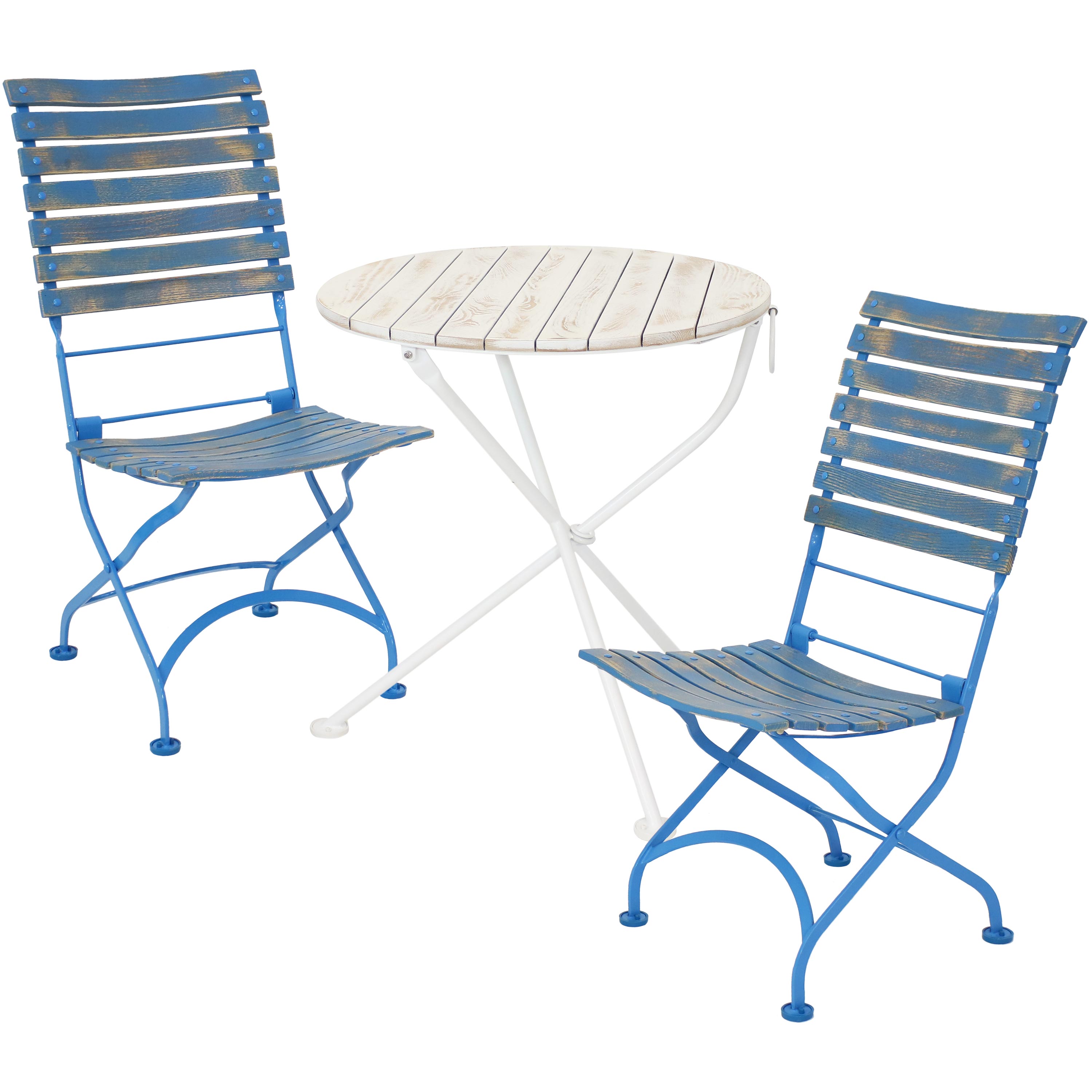 blue bistro table and chairs