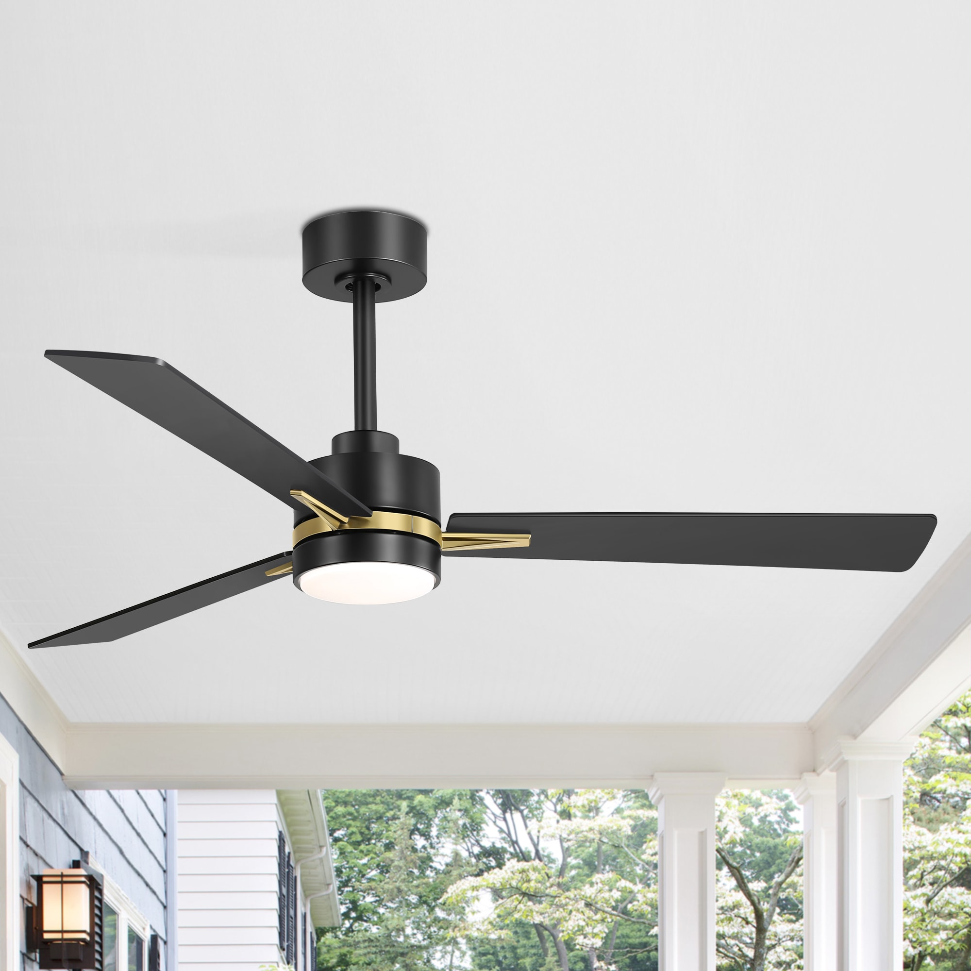 Breezary 24040-BG 52-in Color-Changing Integrated LED Matte Black and Gold with Matte Black Blades Ceiling Fan With Light - Remote Included ( 3 -Blade )