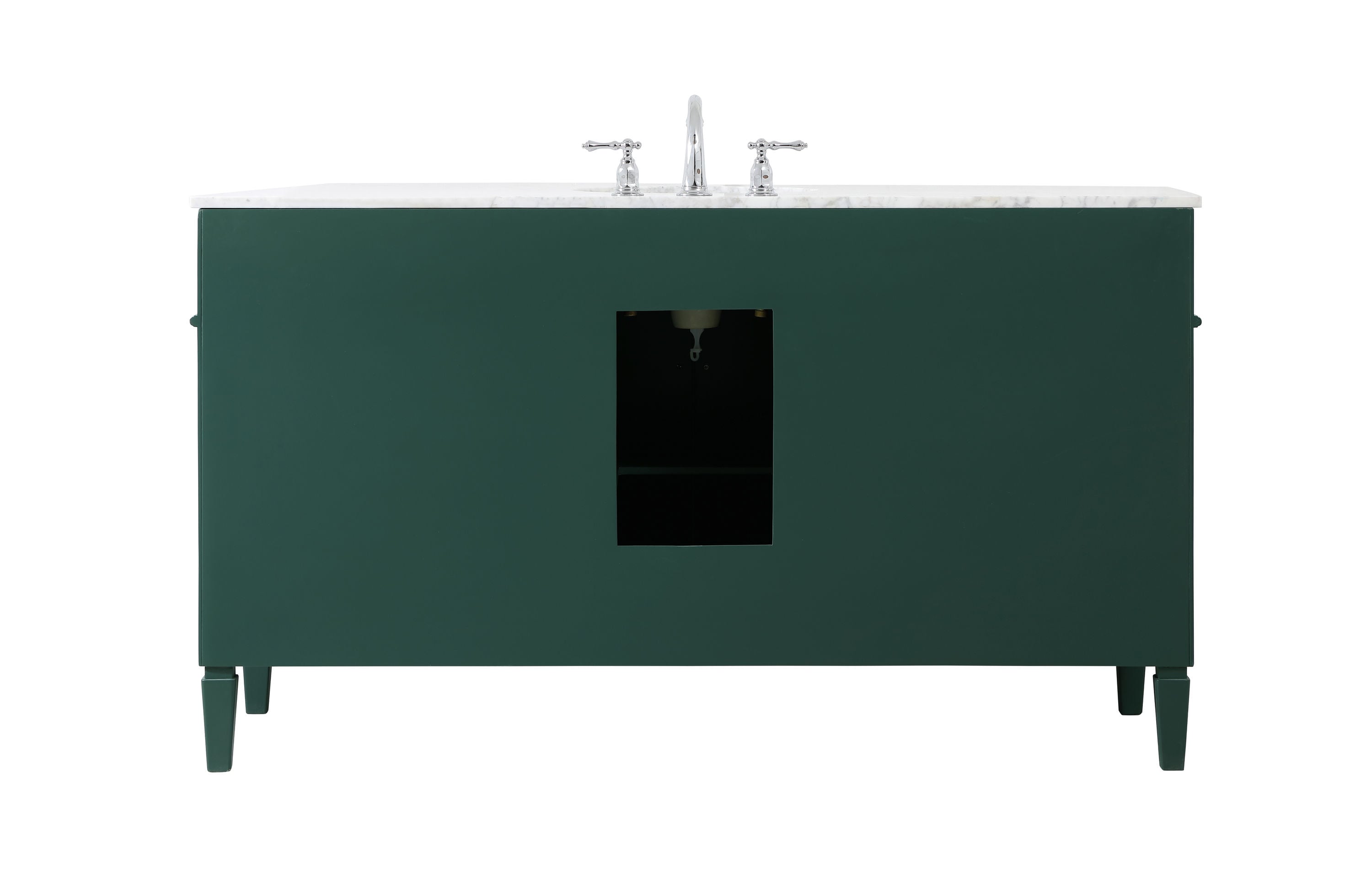 Green Solid Wood and Marble Single Bathroom Vanity