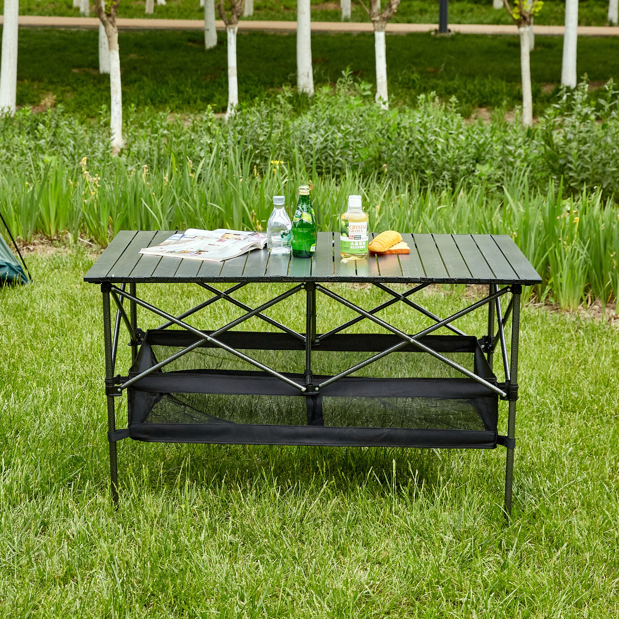 Bayfeve 39.37-in Black Cast Aluminum Rectangle Folding Picnic Table At ...