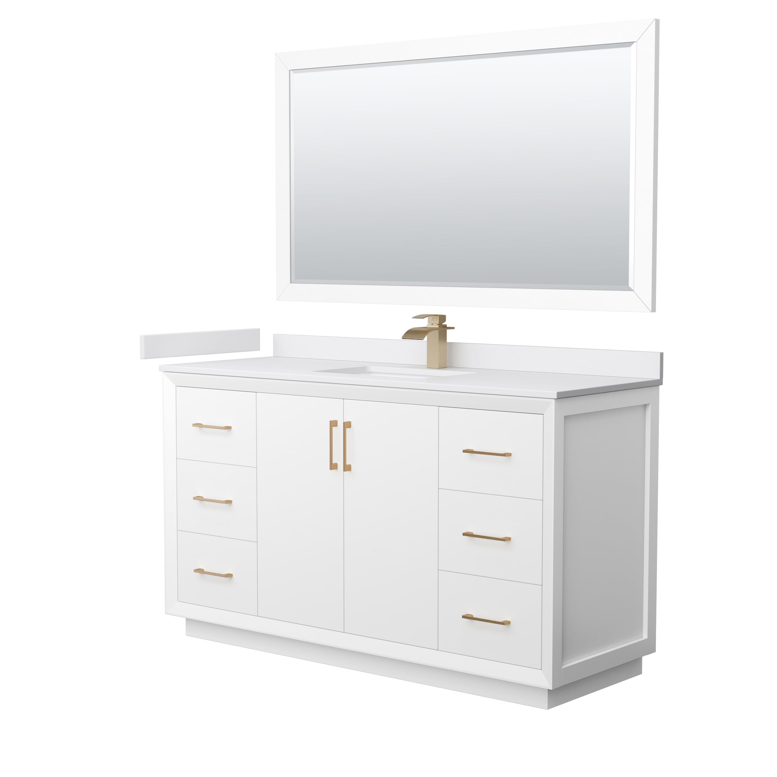 Wyndham Collection WCF414160SWZWCUNSM58 Strada 60-in White with Satin Bronze Trim Undermount Single sink Bathroom Vanity with White cultured marble Cultured marble Top (Mirror Included)