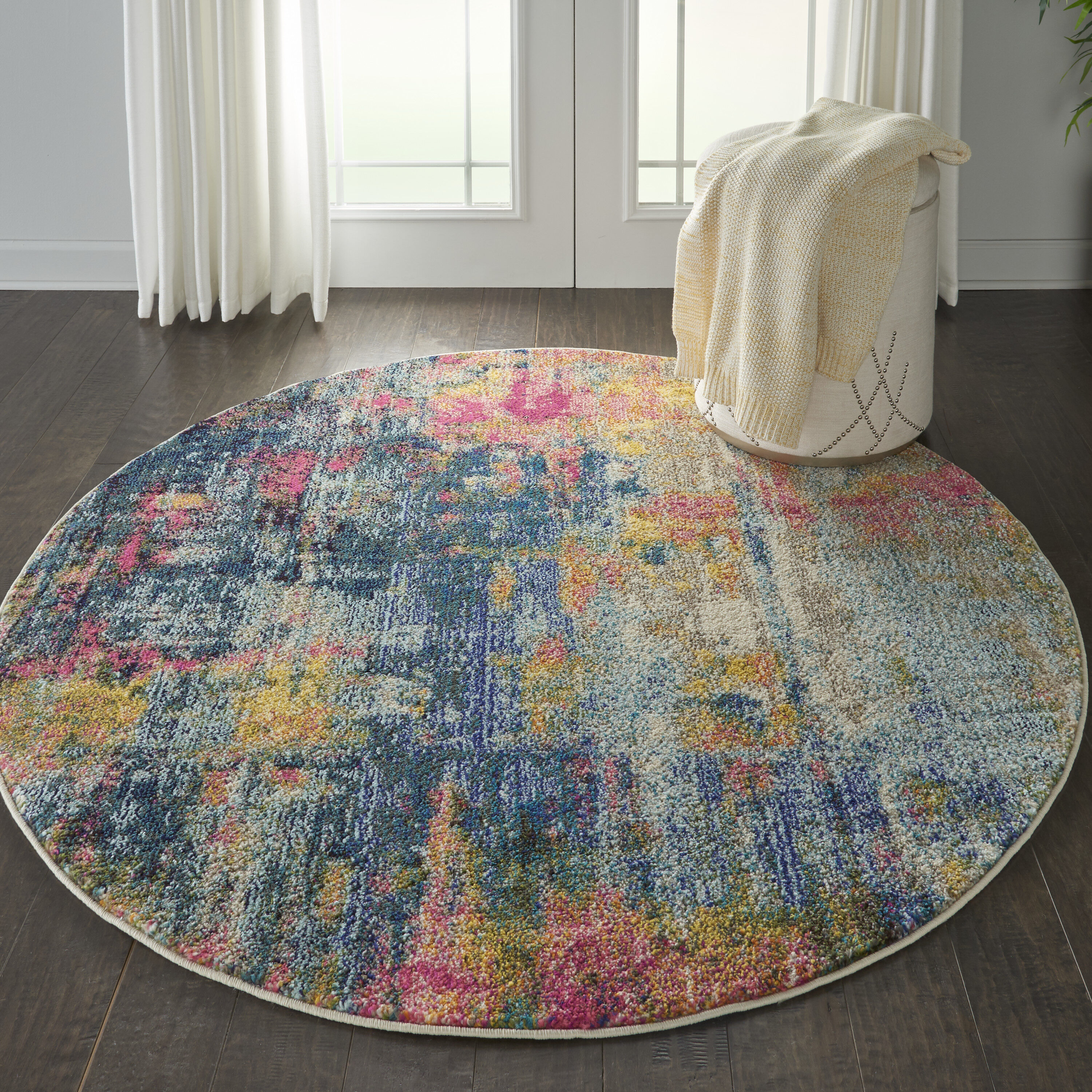 Blue Abstract Handmade Tufted Round Area Rug