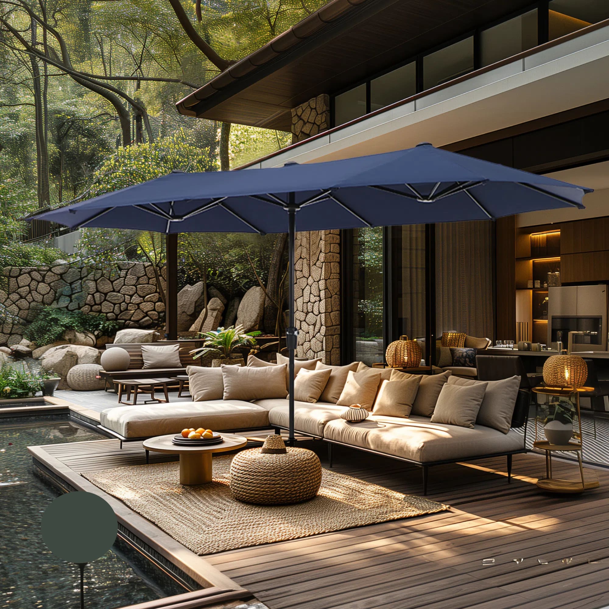 Sunshine Valley 13-ft Steel Navy No-tilt Market Patio Umbrella #E02GM025-G