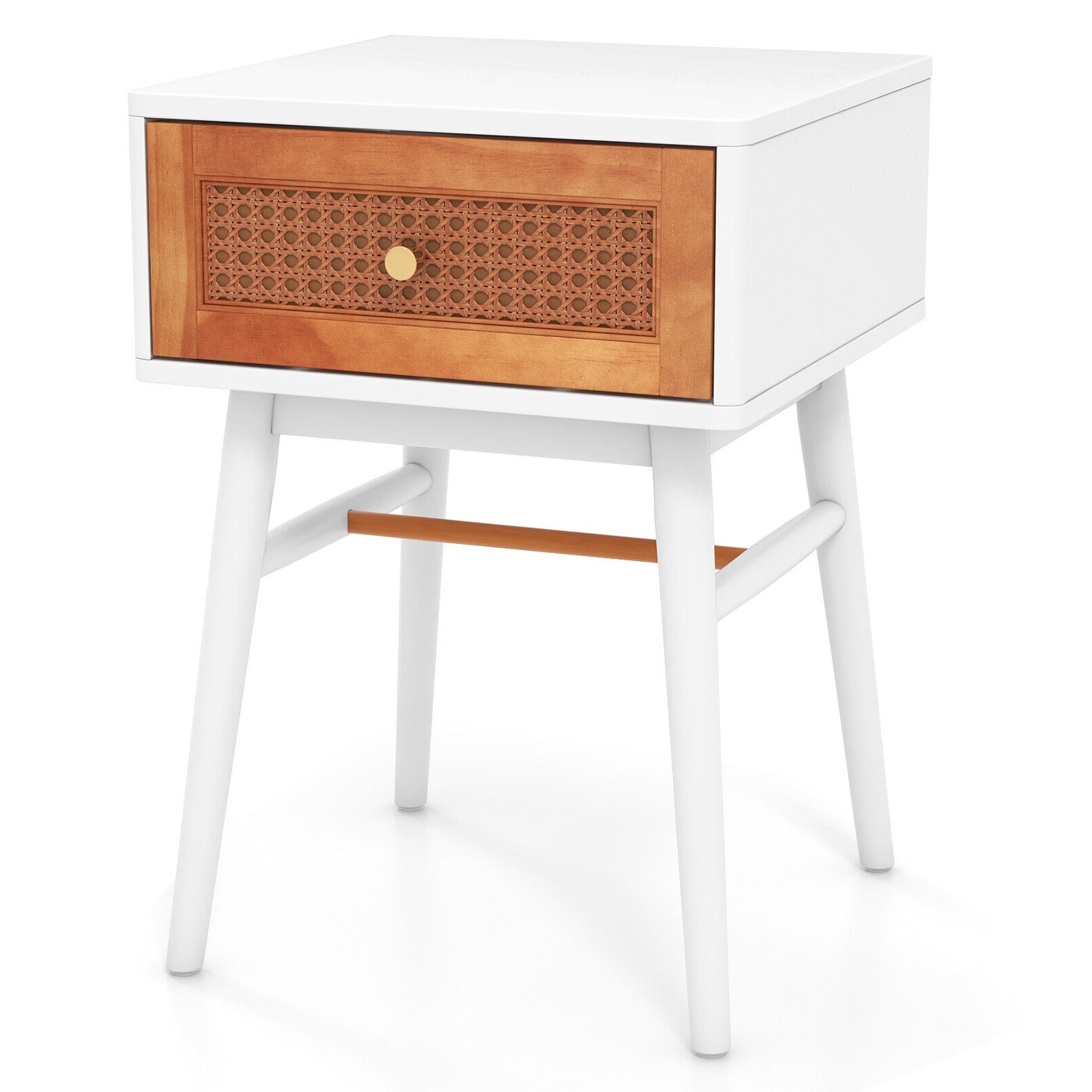 Slickblue D-CO-HW40801VJ White/ Black- MDF Nightstand with 1 Drawer and Solid Wood Legs for Bedroom Living Room or Guest Room