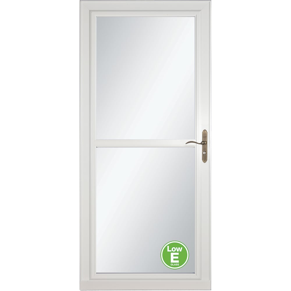 Tradewinds Selection Low-E 32-in x 81-in White Full-view Retractable Screen Aluminum Storm Door with Antique Brass Handle | - LARSON 14604031E20