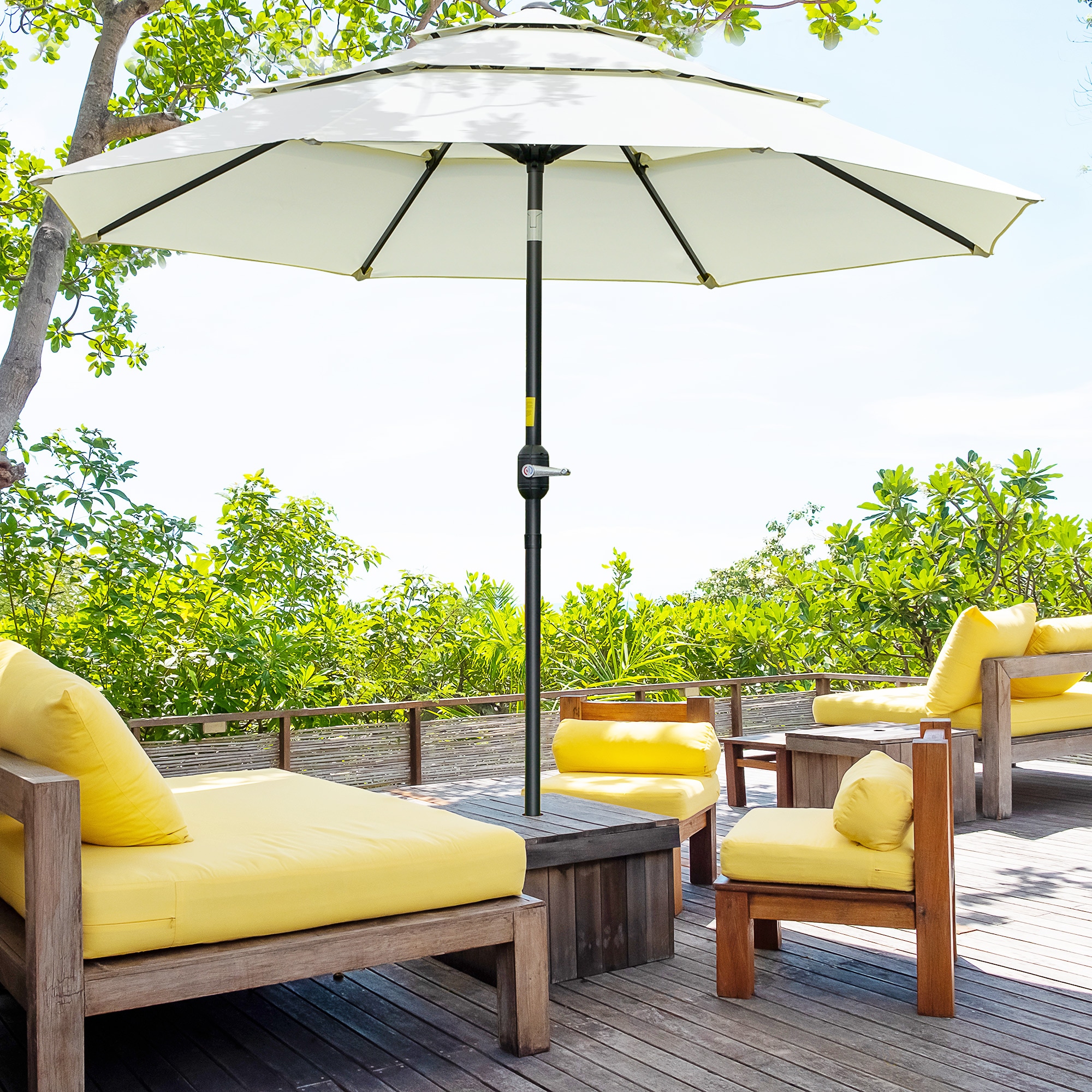 ToolCat BZ2-95-PW 9-ft Steel White Push-button Tilt Market Patio Umbrella