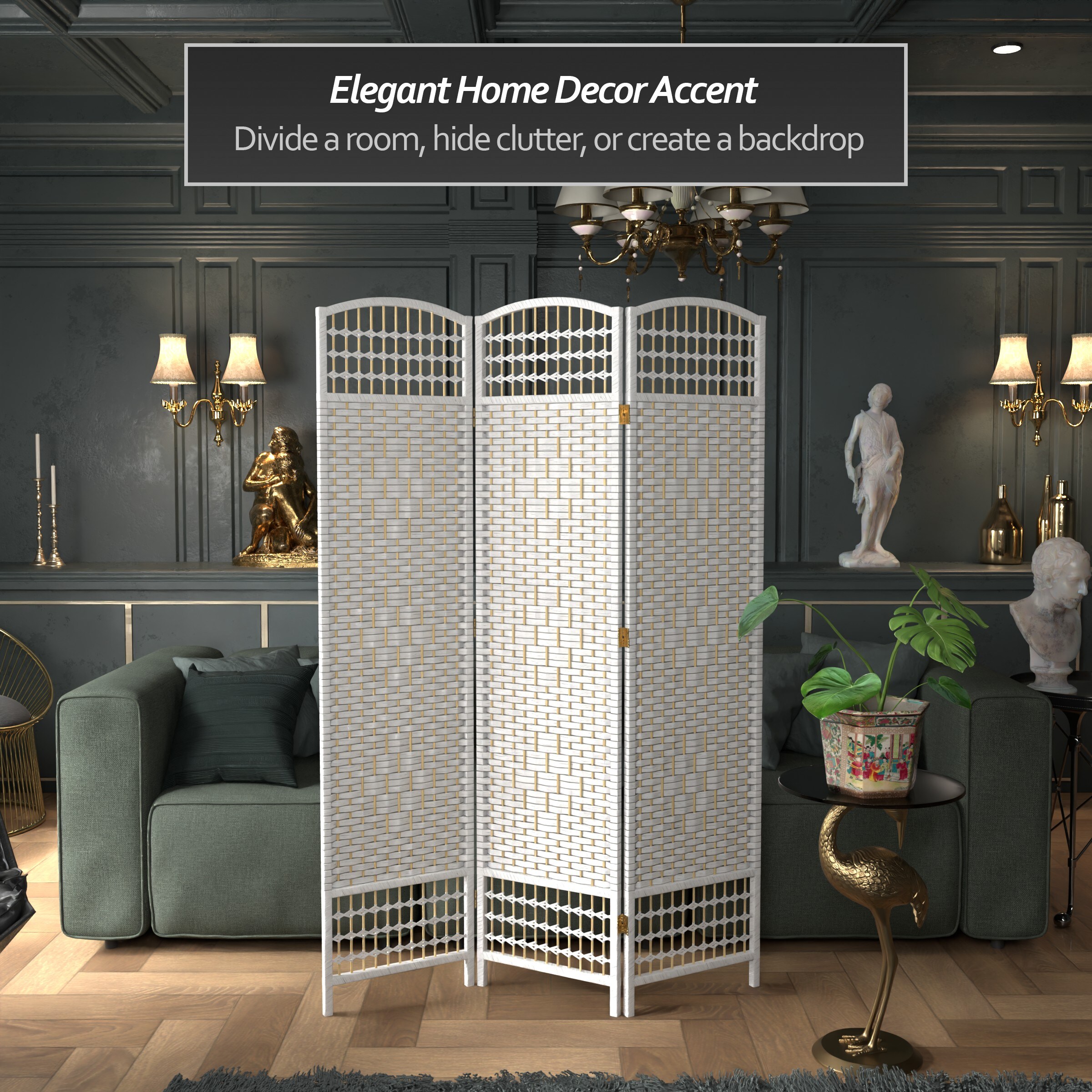 Oriental Furniture FB-DMND-WHT-3P Indoor-Privacy-Screens - View #2