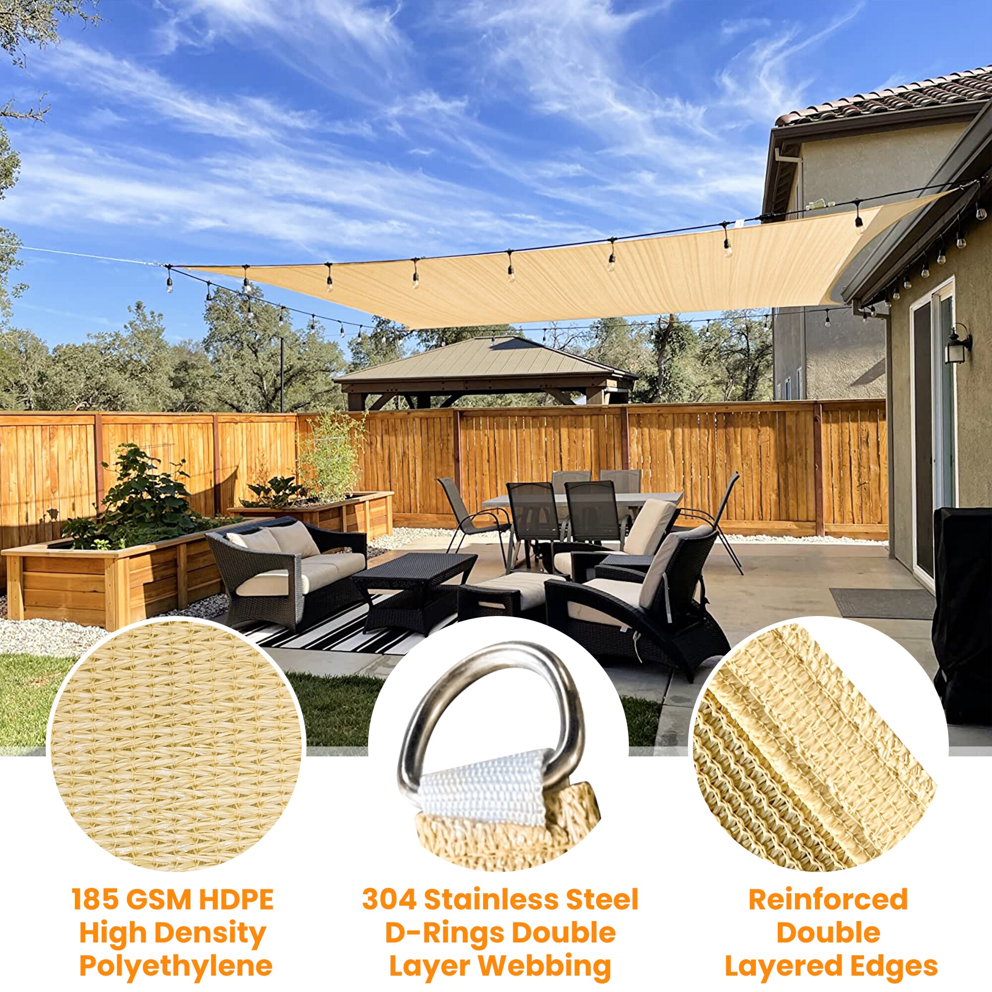 Sun-Ray SunRay 12.5-ft x 15.5-ft Sand Shade Sail with Fasteners