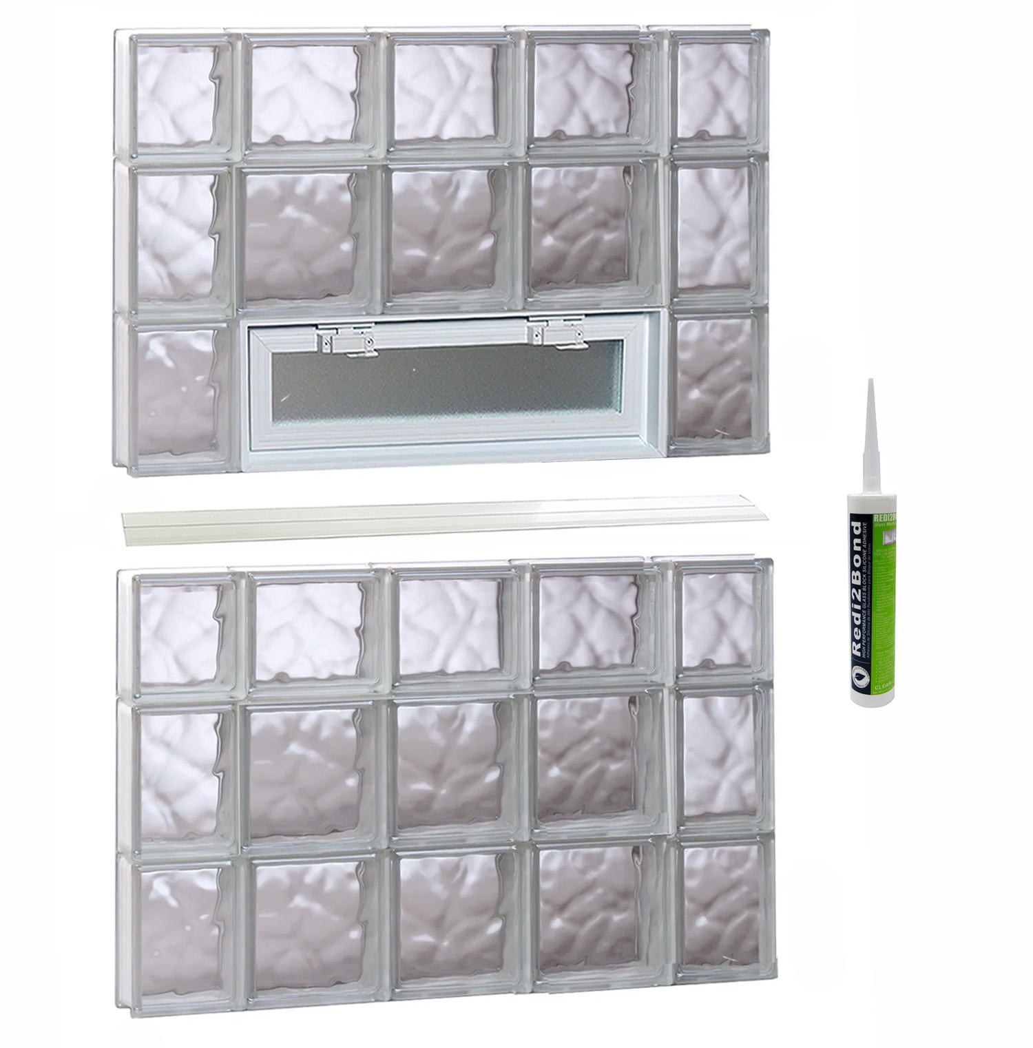 REDI2SET V3644DC Wavy Glass 34-3/4-in x 42-1/2-in Frameless Replacement Vented Glass Block Window