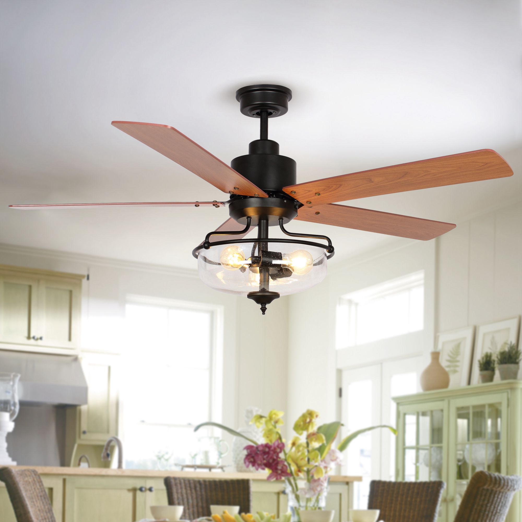 Parrot Uncle F6286110V 52-in Black with Brown Blades Ceiling Fan Light Kit Compatible - Remote Included ( 5 -Blade )