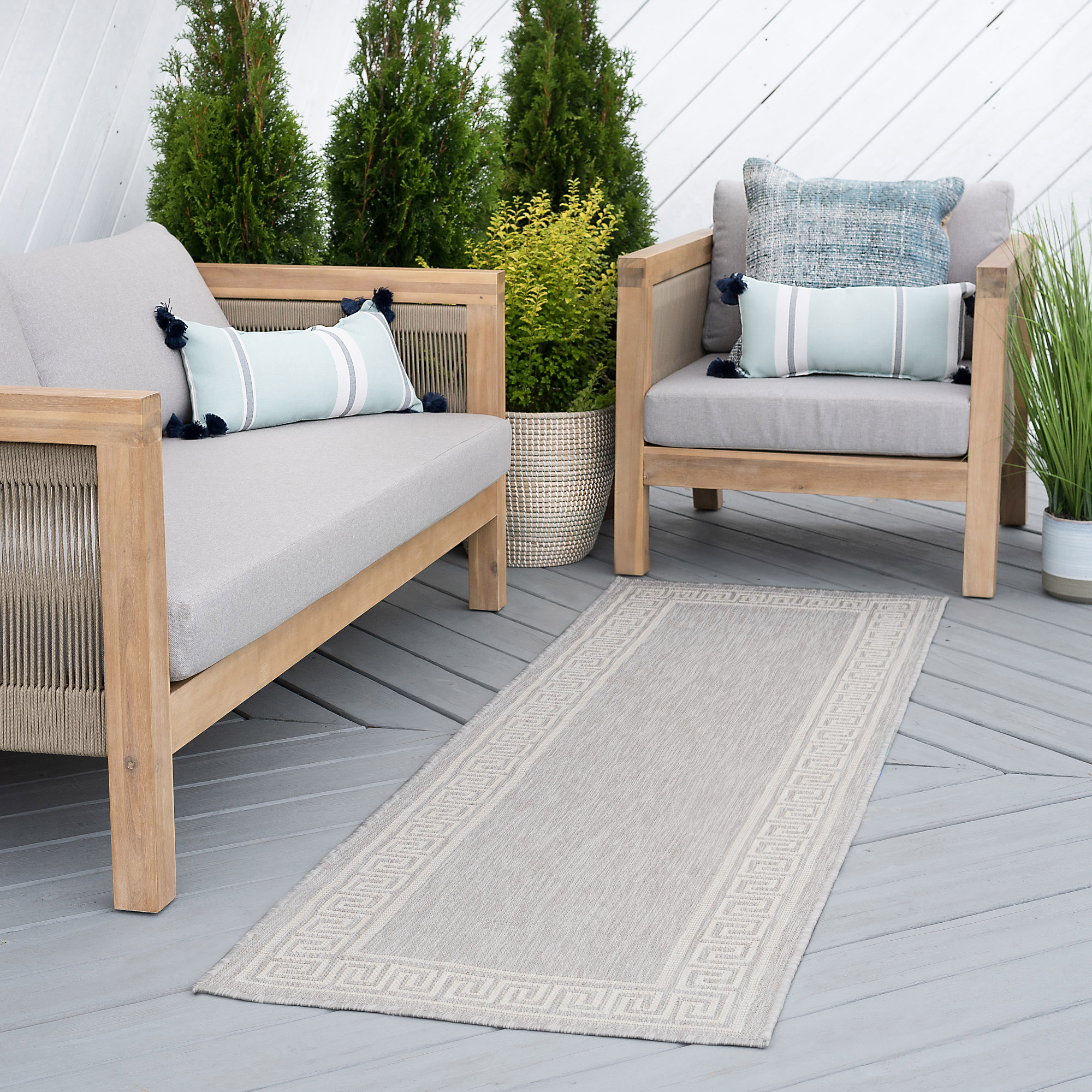 Tayse ECO1004 2X8 Eco 2 x 8 (ft) Flatweave Polypropylene Gray Rectangular Indoor/Outdoor Border Coastal Runner rug
