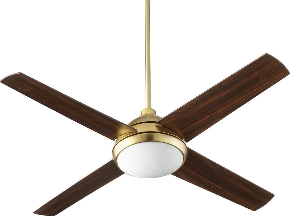 Quorum International 68524-80 Quest 52-in Integrated LED Aged Brass with Walnut Blades Ceiling Fan With Light - Remote Included ( 4 -Blade )