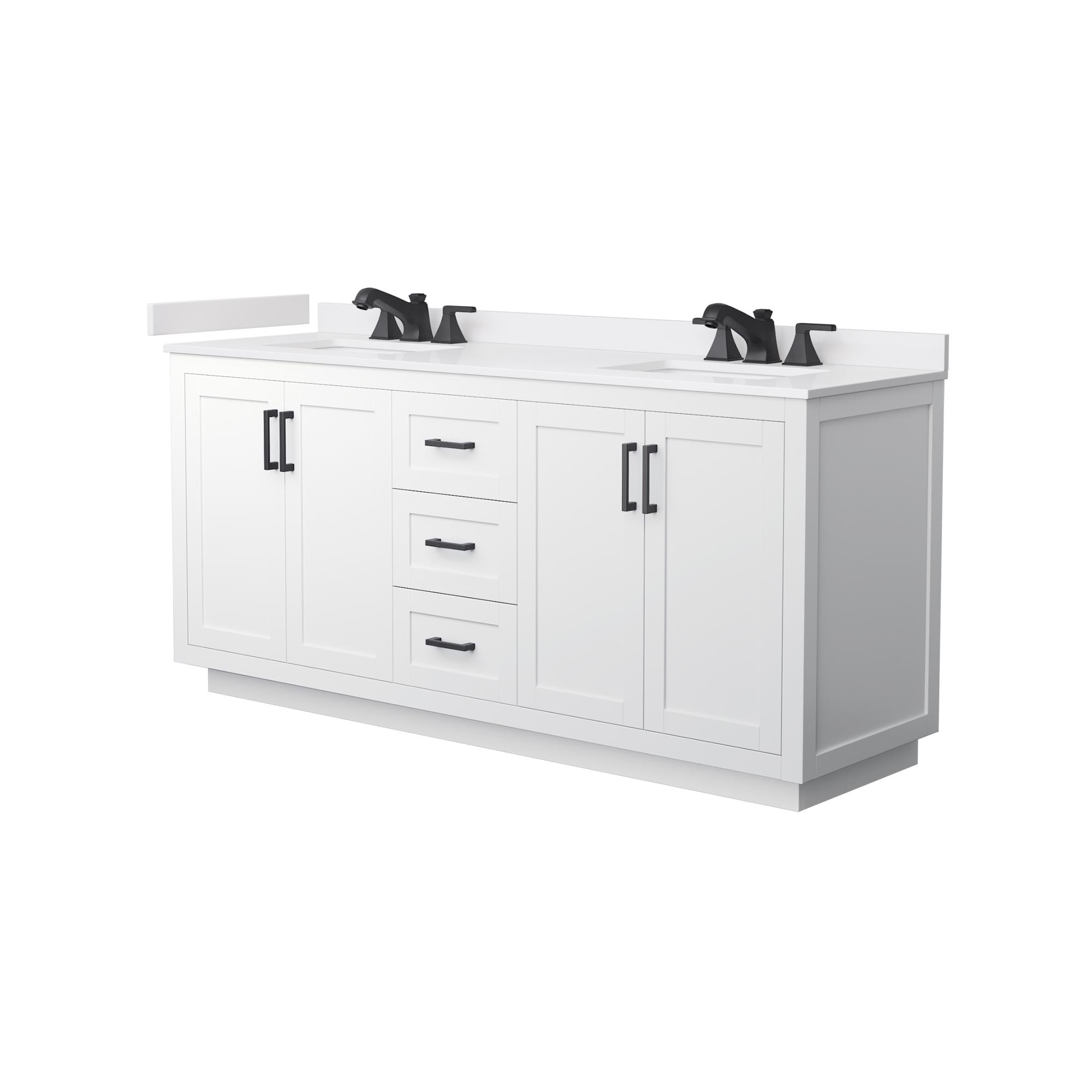 Wyndham Collection Miranda 72-in White with Matte Black Trim Undermount Double Sink Bathroom Vanity with White Cultured Marble Cultured Marble Top