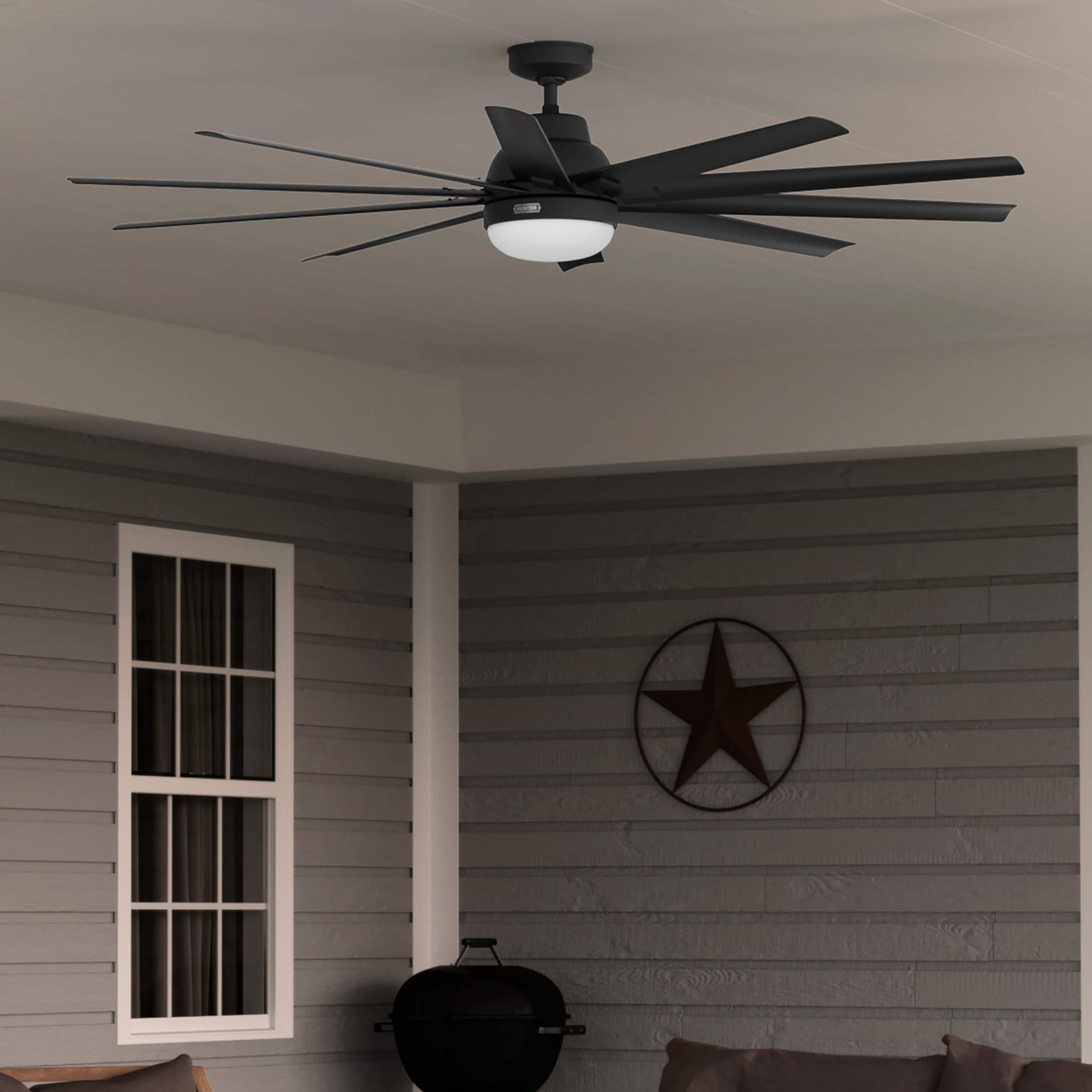 Hunter 52618 Overton SureSpeed 72-in Outdoor Matte Black with Matte Black Blades Ceiling Fan With Light ( 10 -Blade )