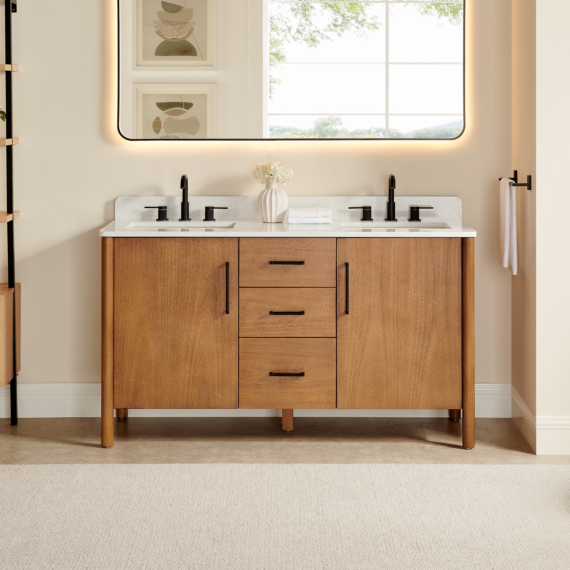 Altair 578060-MB-GW-NM Velora 60-in Mango Brown Undermount Double Sink Bathroom Vanity with Grain White Engineered Stone Top