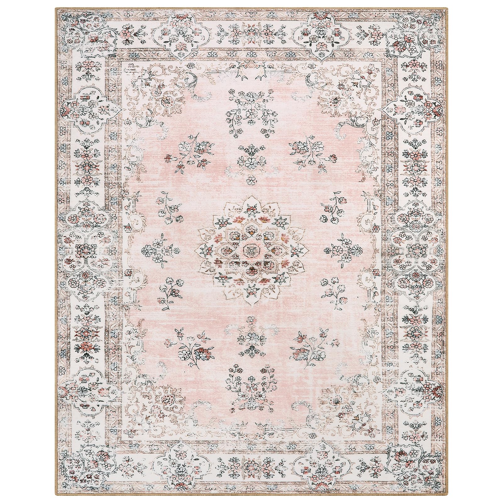 Lahome AR-DYR-067-P1 5 x 7 (ft) Pink Loop Border Gradient Style Short Pile Velvet Rectangular Indoor Area Rug