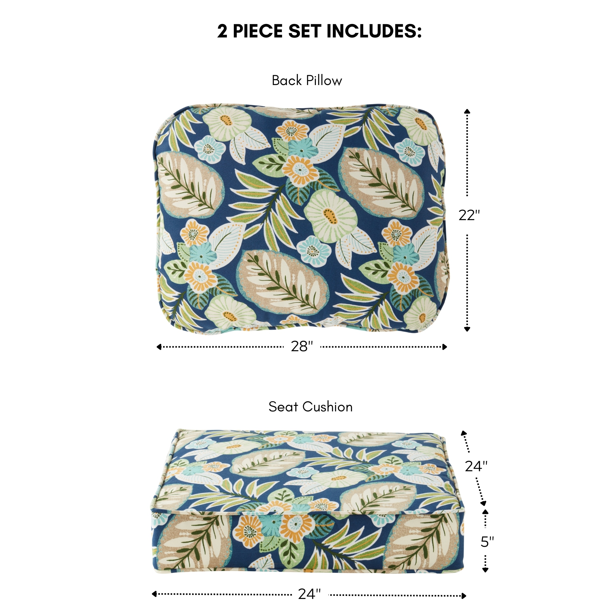 Marlow Blue Floral Contemporary Deep Seat Chair Cushion Set