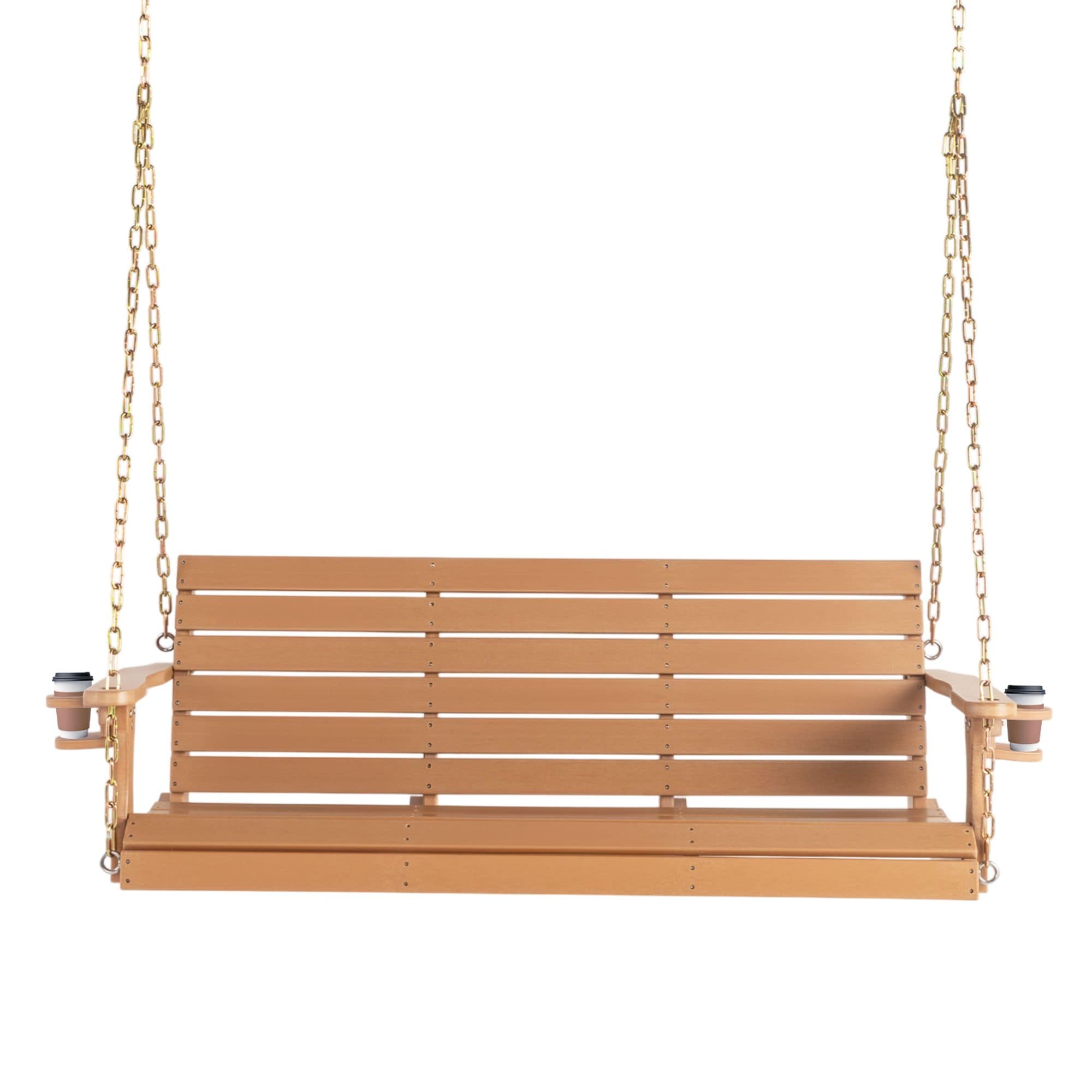 Winado  5 ft 3-Person HDPE Patio Porch Swing with Rotatable Cup Holder in Teak