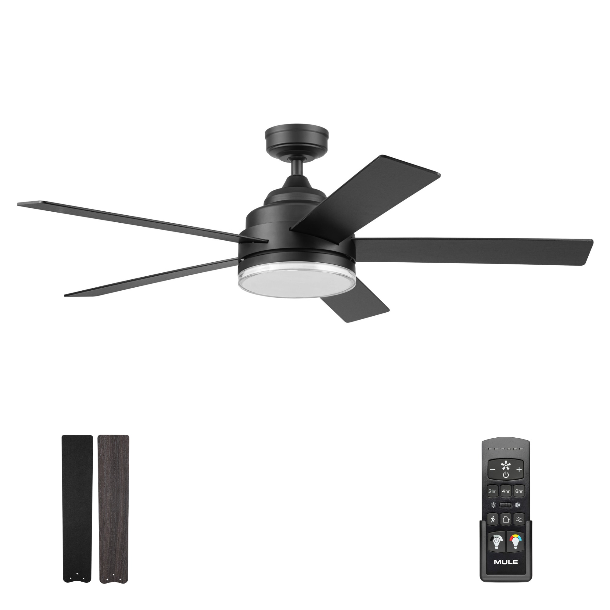 MULE Carver 52-in Black LED Ceiling Fan With Light and Remote Control Included