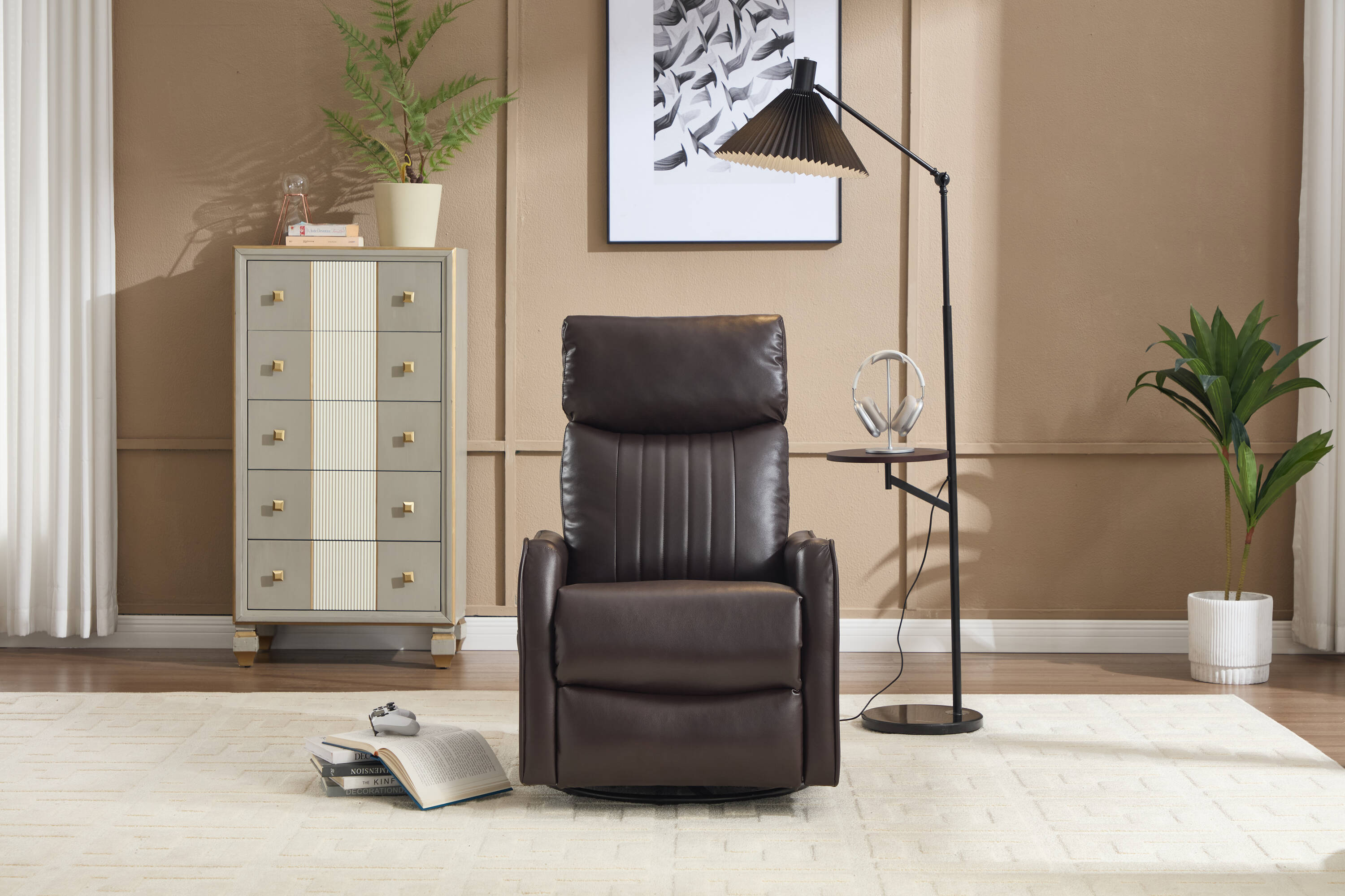 BWE SOFAT 26.37-in W Casual Brown Swivel Sleeper Chair