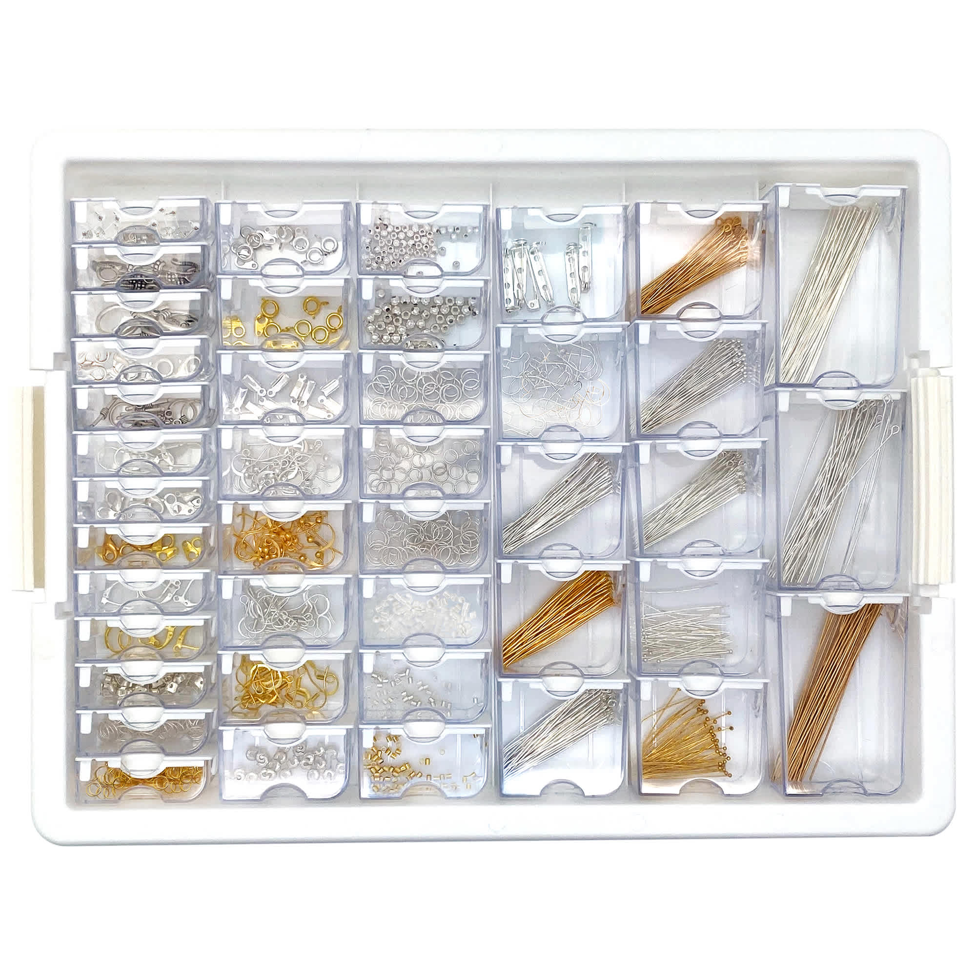 Bead Storage Solutions 318242 Elizabeth Ward Plastic See-Through Stackable 1111 Piece Gold/Silver Assorted Costume Jewelry Findings Tray Bead Organizer