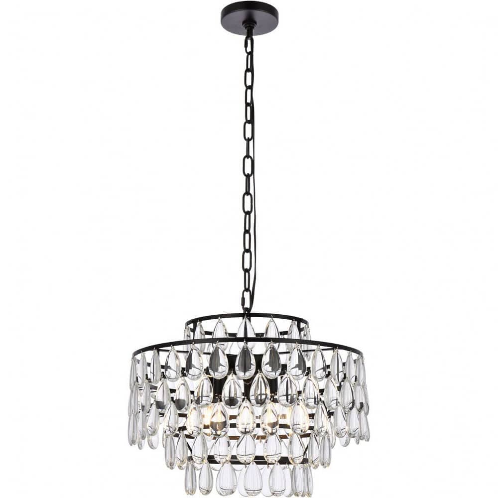 Elegant Lighting Mila 5 - Light Black Contemporary Incandescent Crystal And Iron Pendant Light