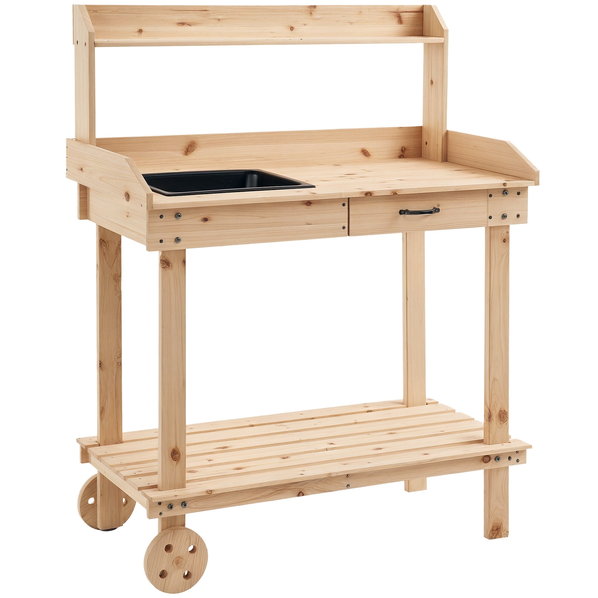 Bestcore Potting Bench with Sink 36.25-in W Solid Wood Outdoor Potting ...