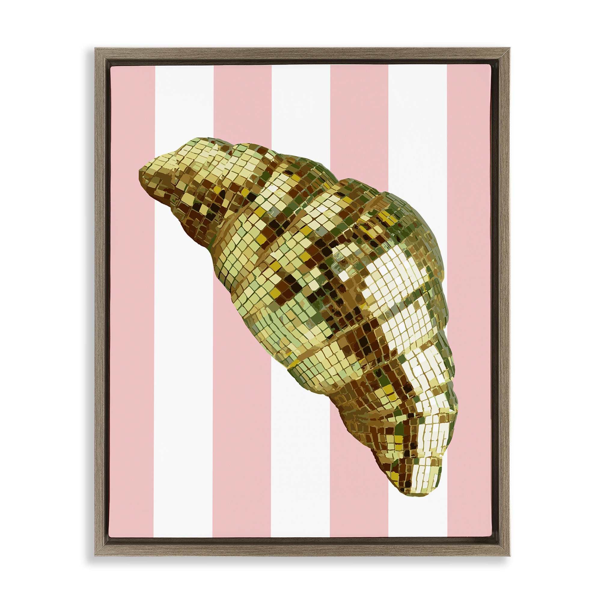 Stupell Industries BT-126-FFE-24X30 Disco Croissant and Pink Stripes Brown Framed Floater Canvas Wall Art By Lil' Rue 25 x 31