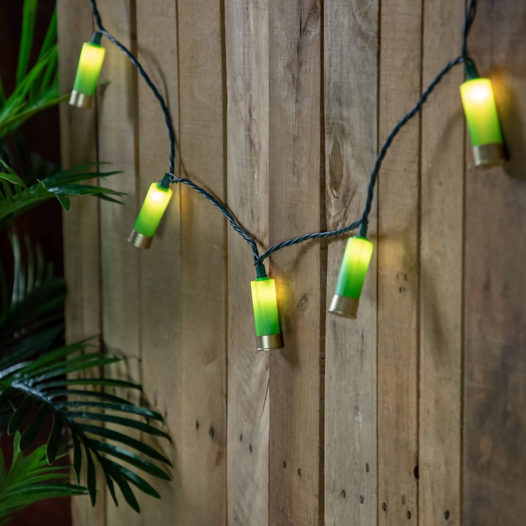 Northlight Shotgun Shells Patio Light Set - Green and Gold - 6 feet Green Wire - 10ct