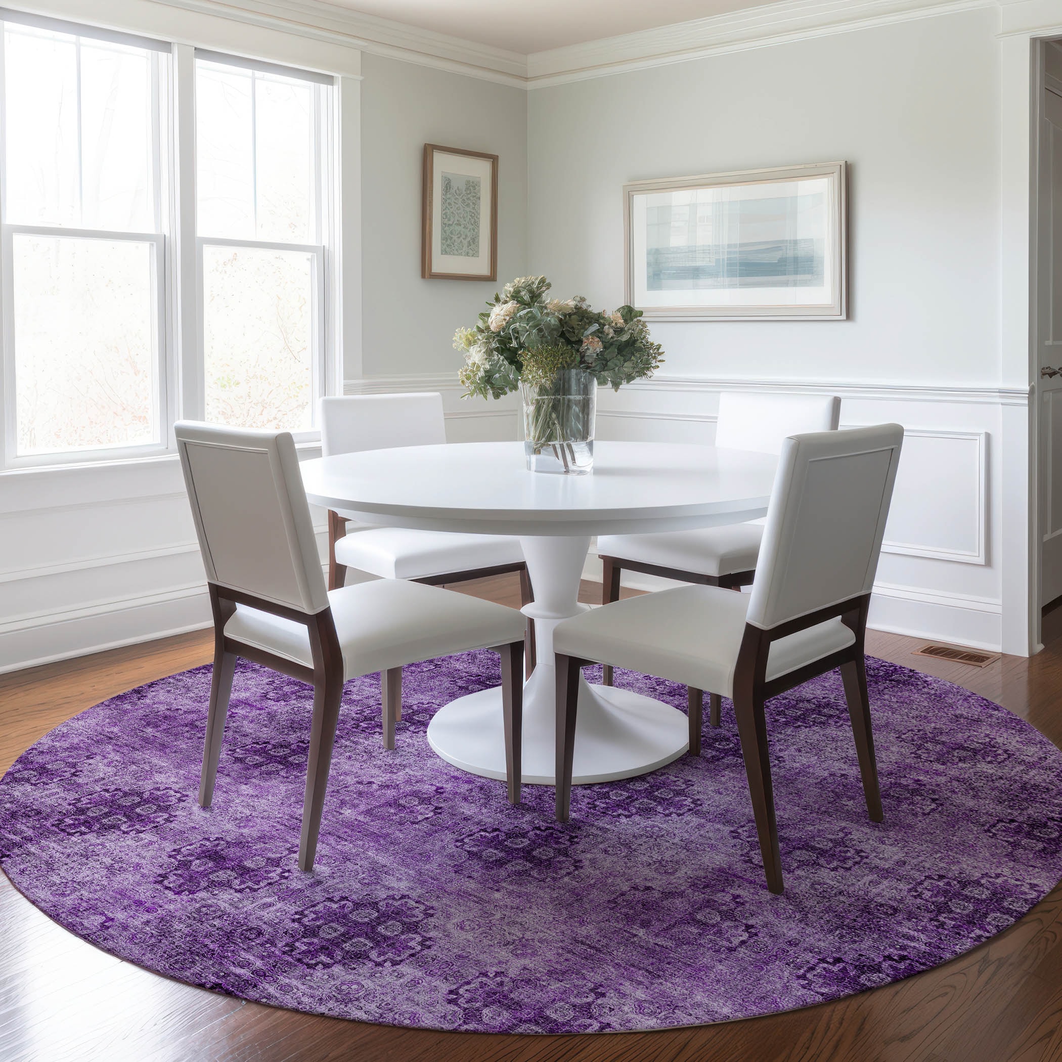 Addison Rugs ACN557EG8RO Chantille ACN557EG 8 x 8 (ft) Polyester Eggplant Round Indoor/Outdoor Floral/Botanical Machine washable Area rug