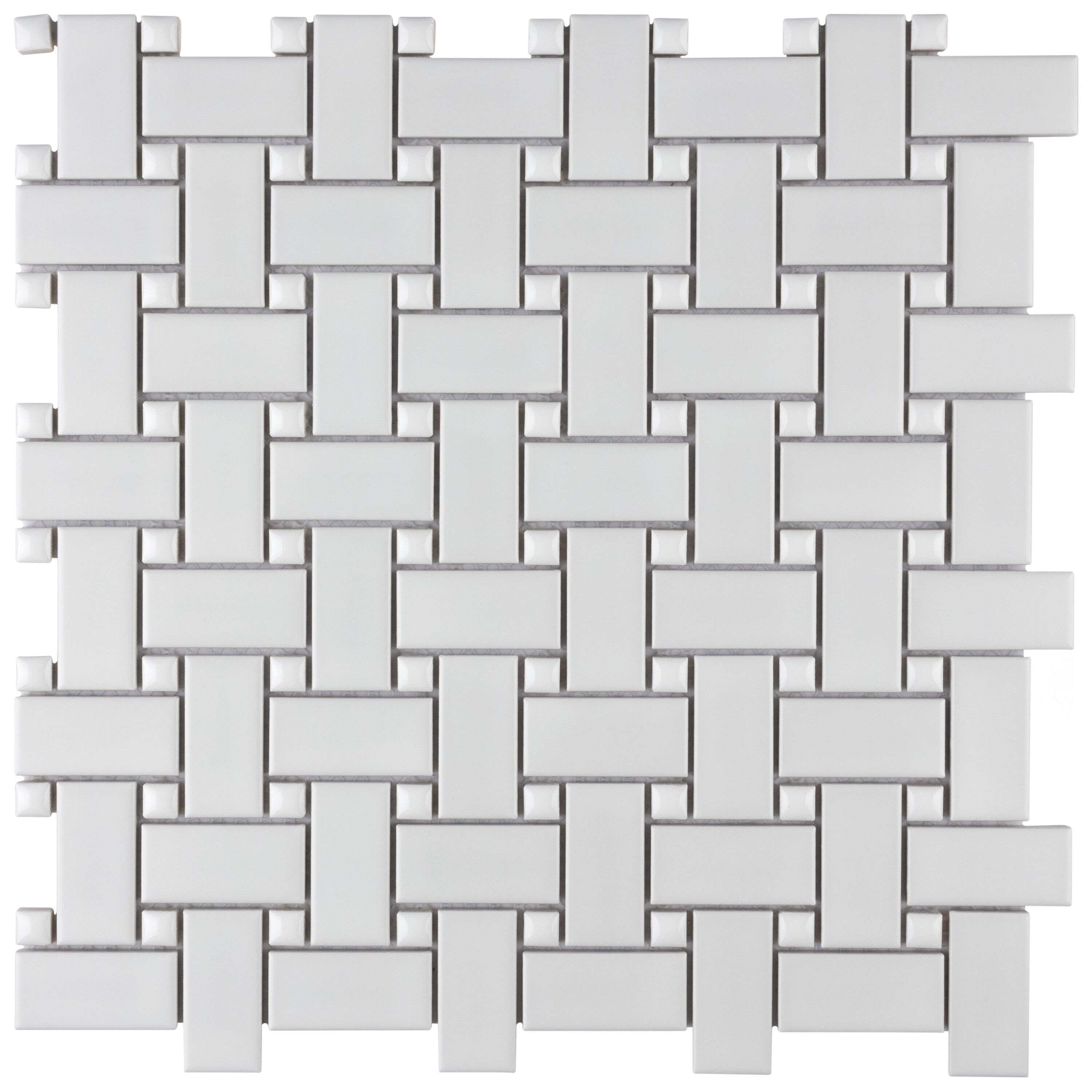 Affinity Tile S1FJBMBWWW Sample- Metro Basketweave White with Glossy White Dot 6-in x 6-in Multi-finish Porcelain Patterned Floor and Wall Tile