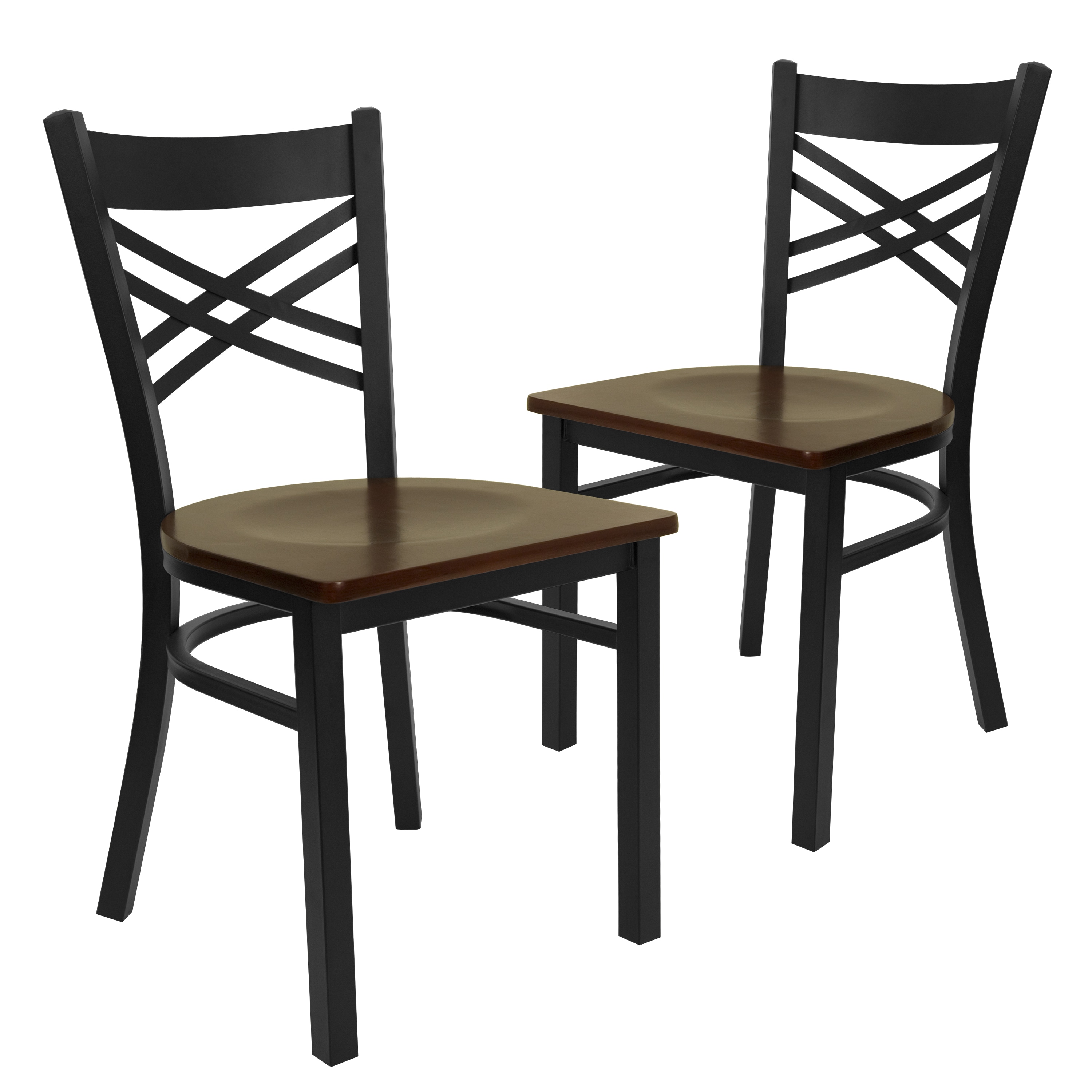 Flash Furniture - 2 Pack HERCULES Series Black X Back Metal Restaurant Chair - Mahogany Wood Seat