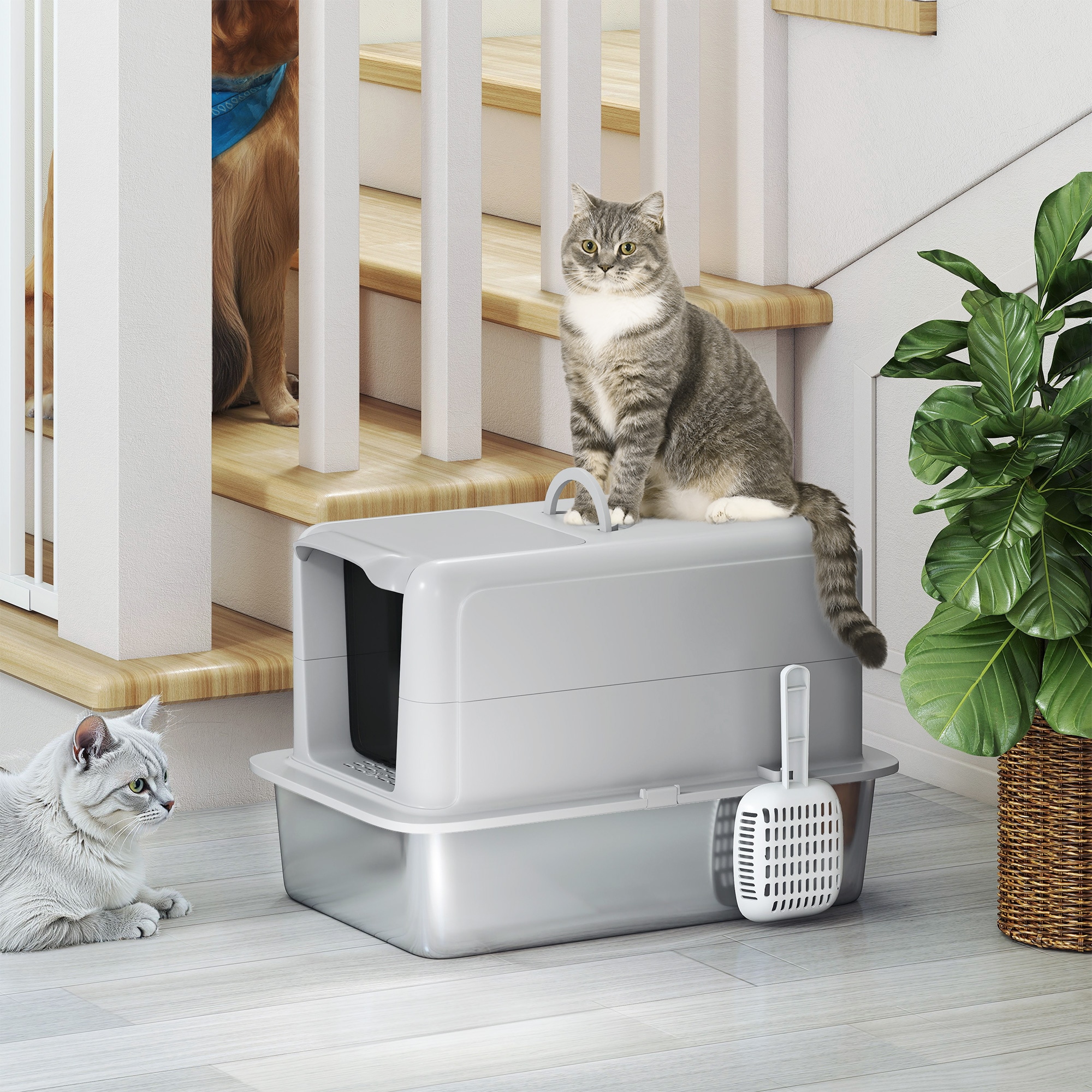 PawHut D31-103V00GY Cat-Litter-Box - Thumbnail View #4