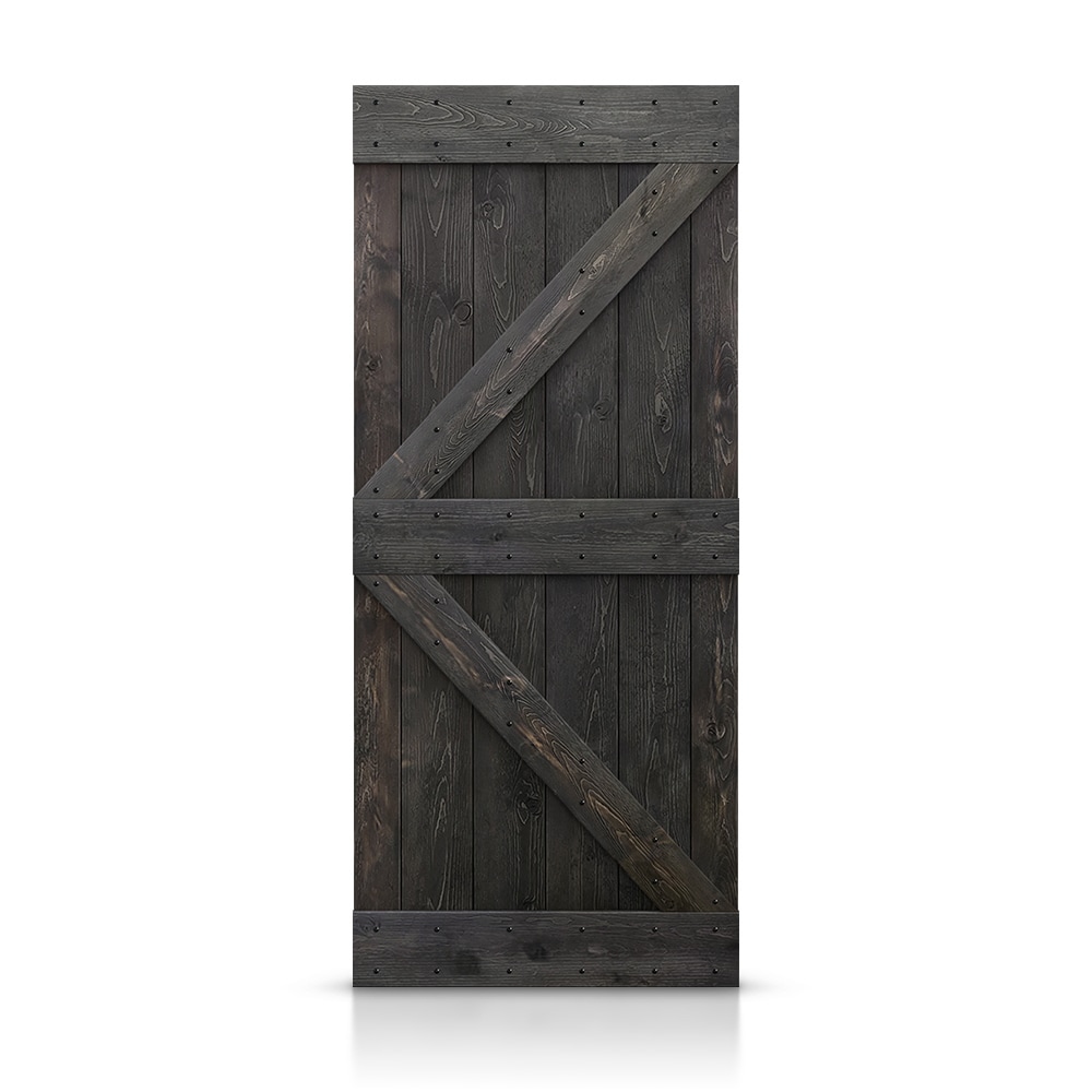 CALHOME DOOR-DIY-K38DT 38-in x 84-in Charcoal black K-frame Pine Wood Solid core Single Barn Door (Hardware Not Included)